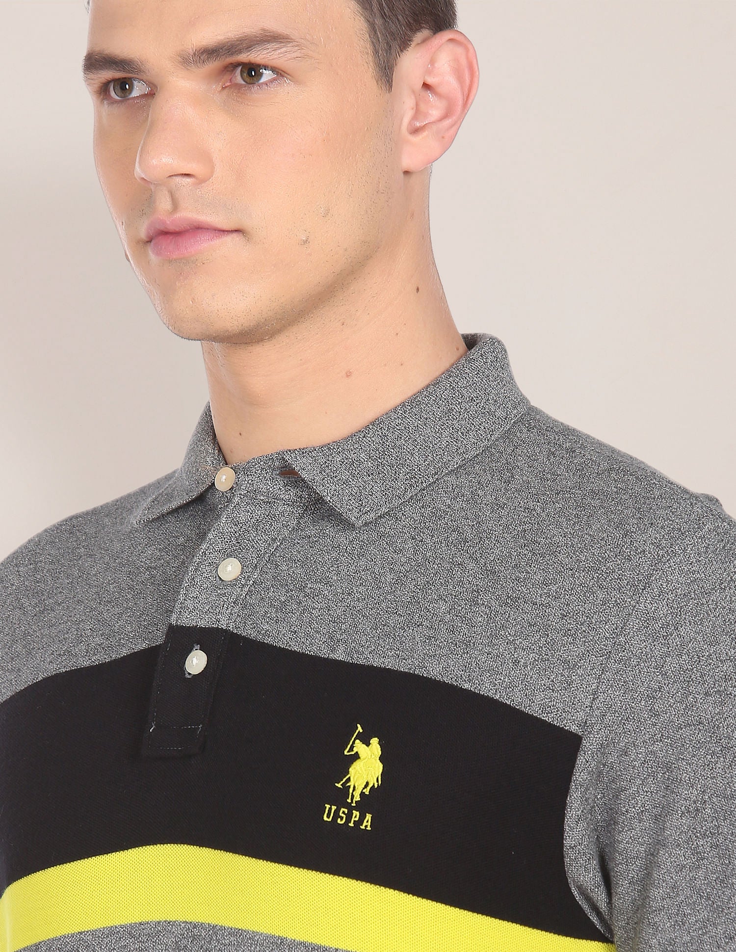 Contrast Stripe Logo Heathered Polo Shirt Grey - U.S. POLO ASSN. | Large