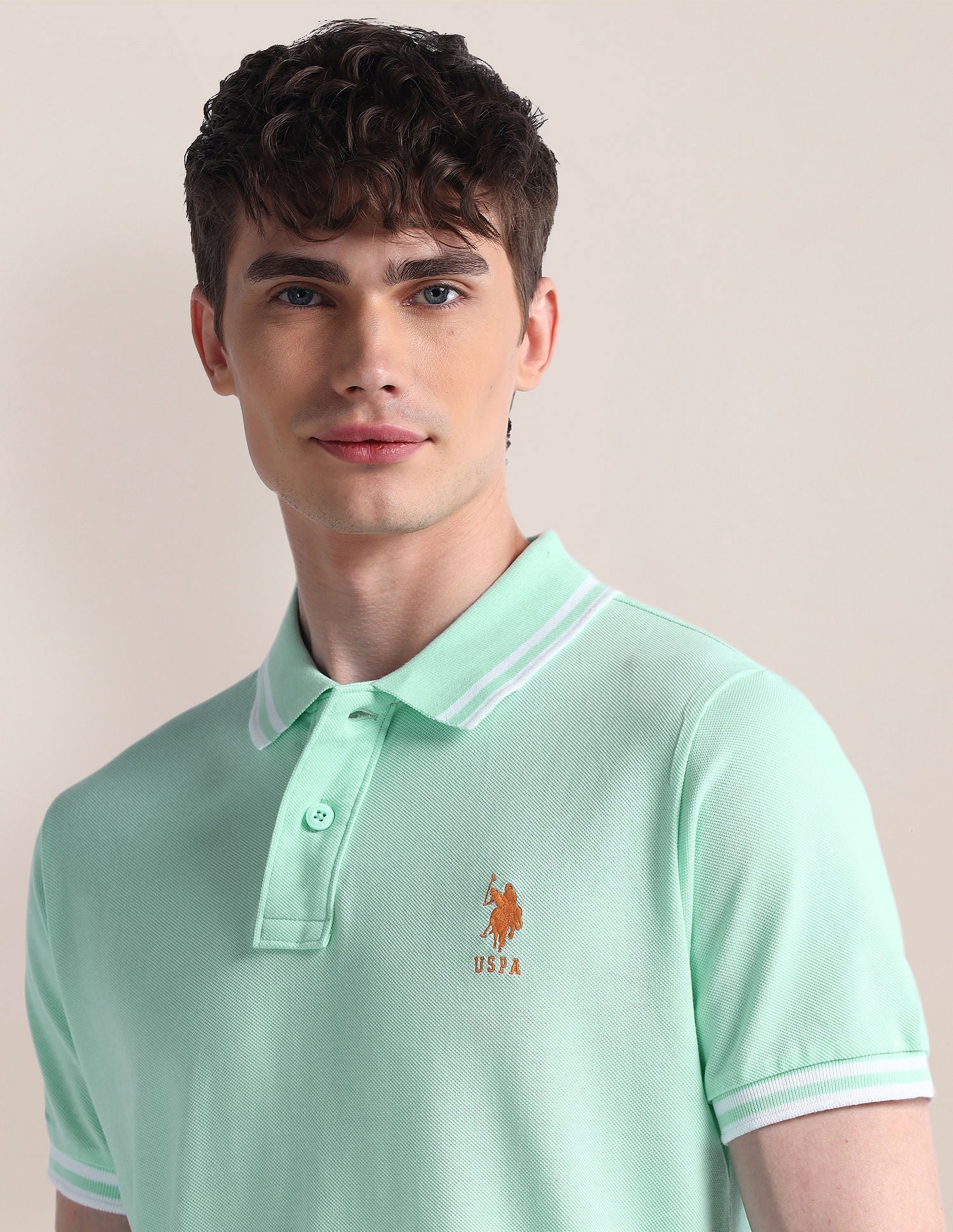 Slim Fit Pure Cotton Polo Shirt Aqua - U.S. POLO ASSN. | Large