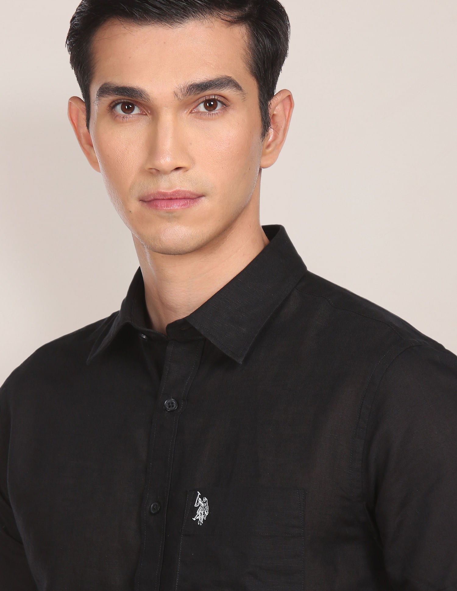 Men Black Chest Pocket Solid Casual Shirt Black - U.S. Polo Assn. India | Large