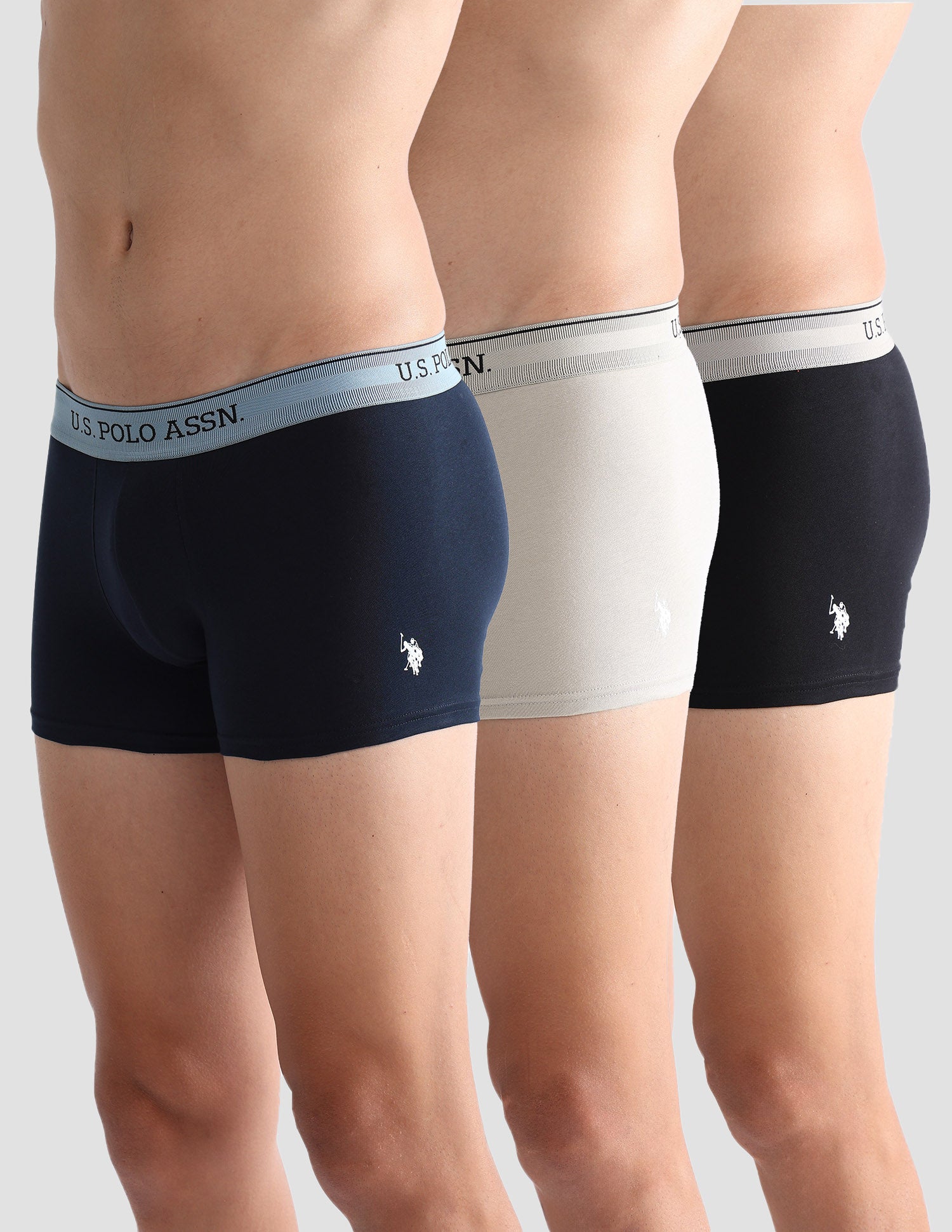 Mid Rise Solid OET15 Trunks - Pack Of 3 Black, Oatmeal and Navy - U.S. POLO ASSN. | Large