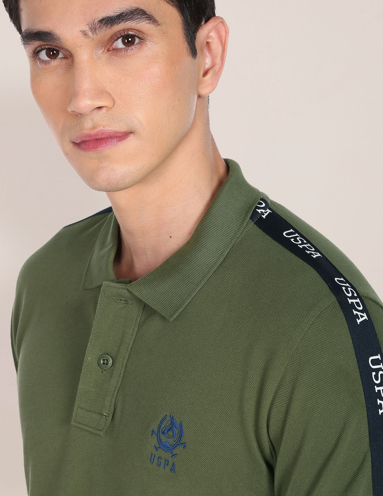 Brand Tape Solid Cotton Polo Shirt Olive - U.S. POLO ASSN. | Large