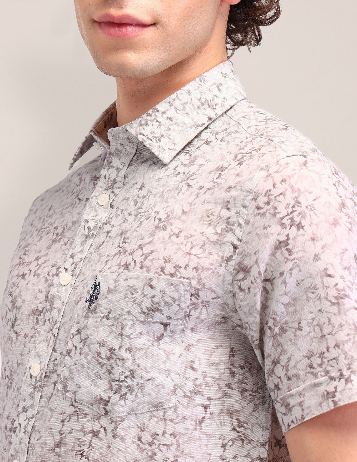 Printed Poplin Tailored Fit Shirt Grey - U.S. Polo Assn. India | Large