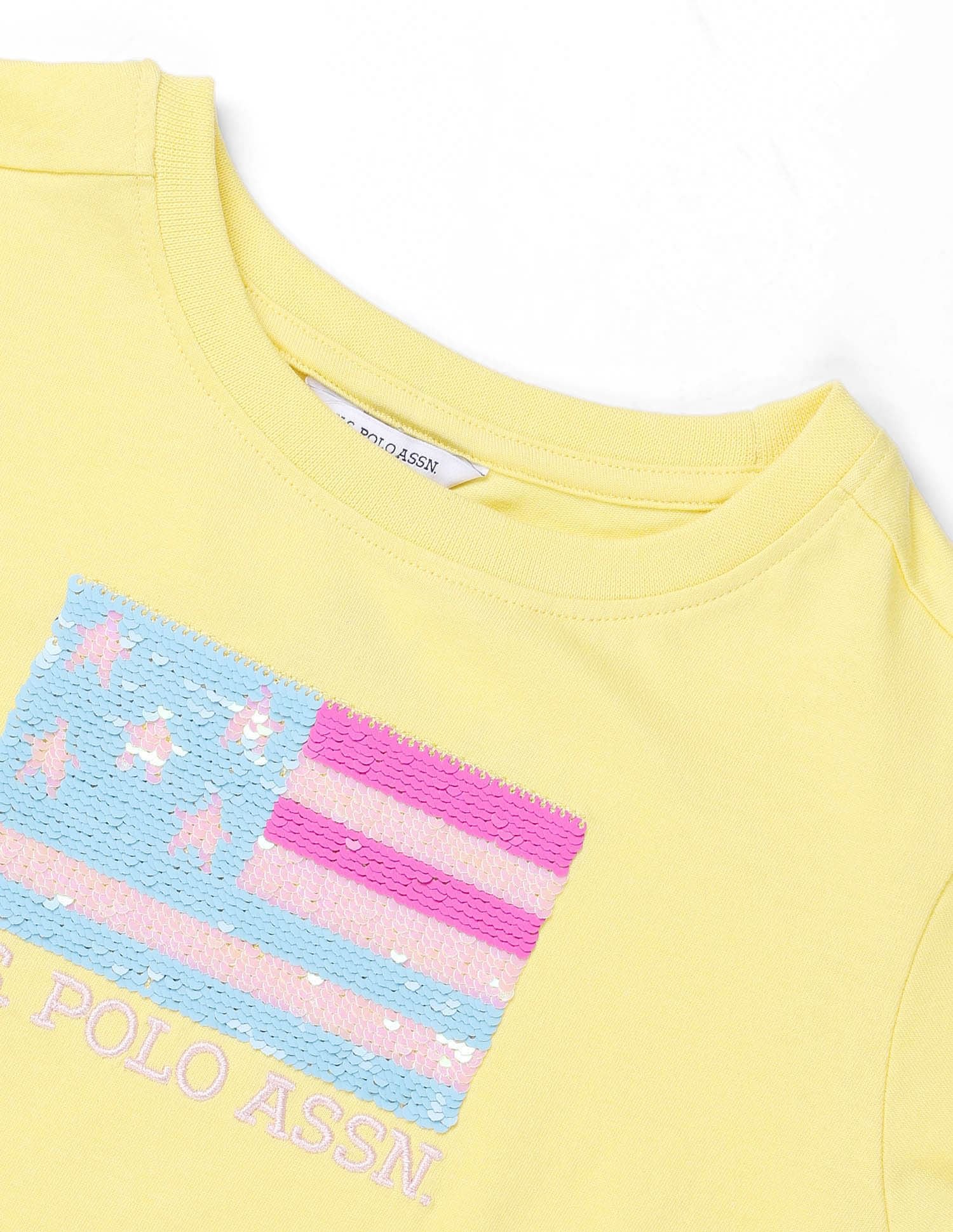 Girls Flip Sequins Relaxed Fit  T-Shirt Yellow - U.S. POLO ASSN. | Large