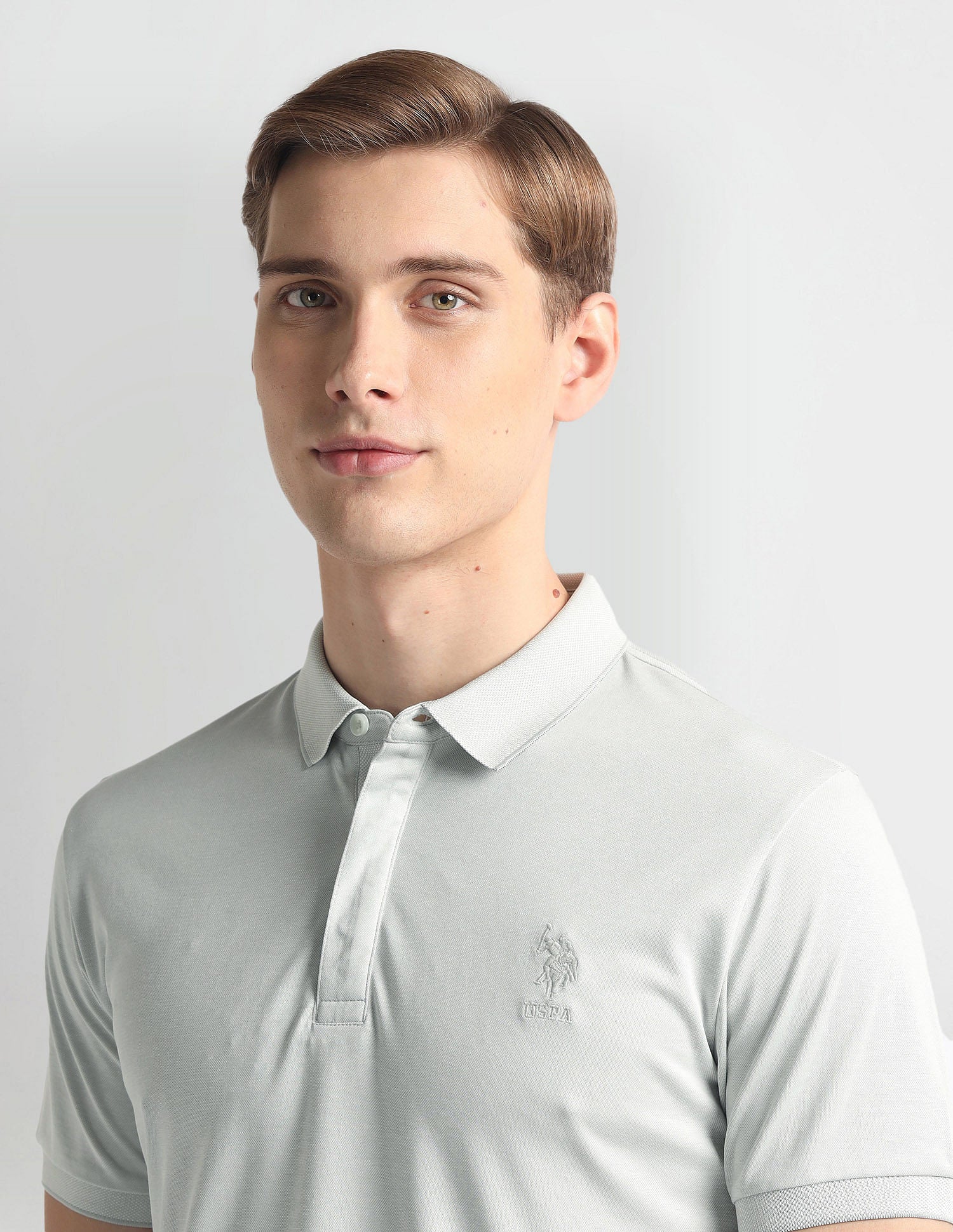 Ribbed Collar Solid Polo Shirt Grey - U.S. Polo Assn. India | Large