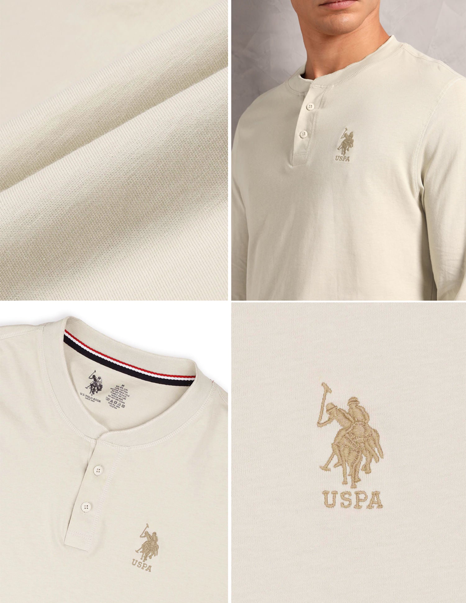 Pure Cotton I694 Lounge Henley T-Shirt - Pack Of 1 Off White - U.S. POLO ASSN. | Large