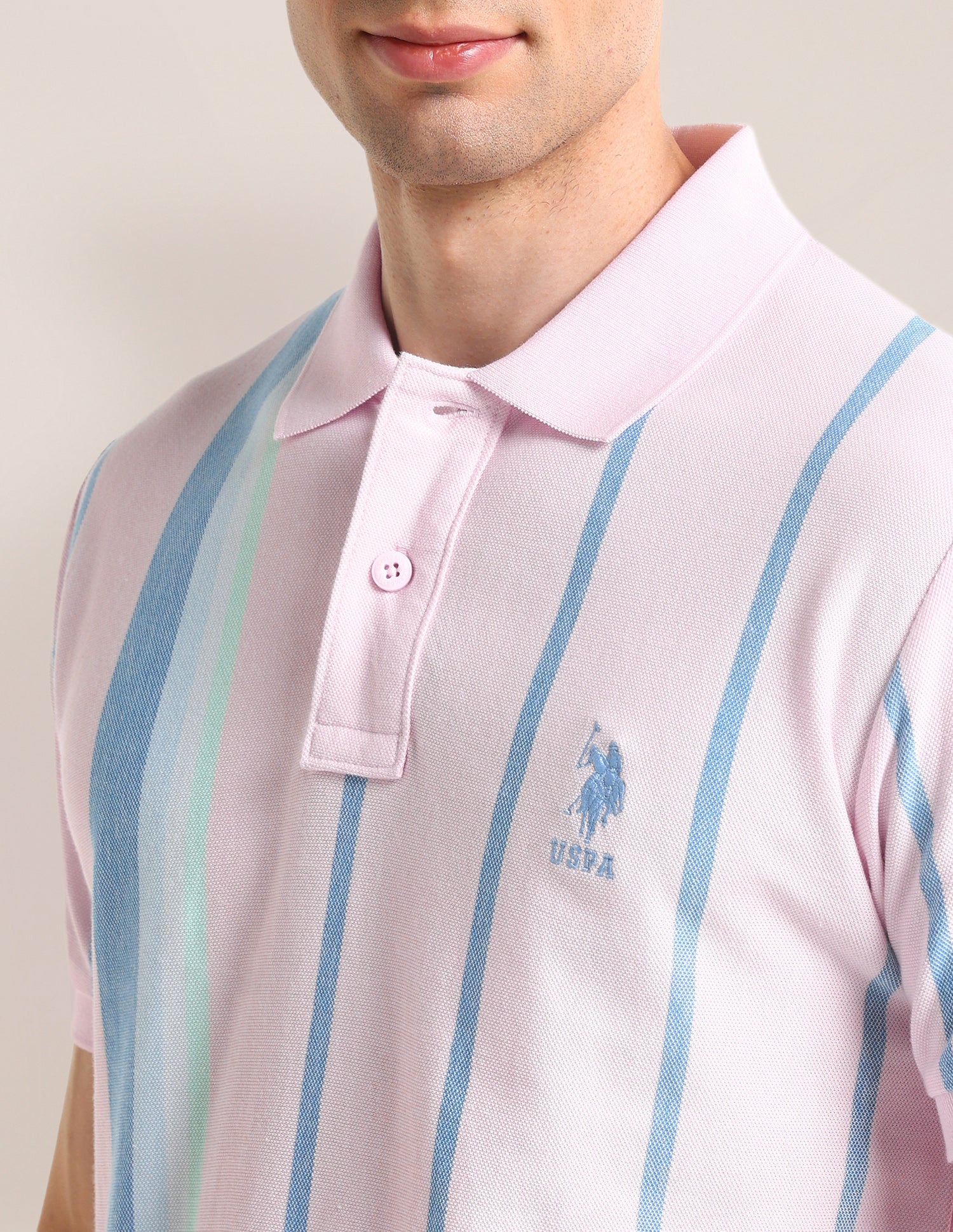 Vertical Striped Slim Fit Polo Shirt Light-Pink - U.S. POLO ASSN. | Large