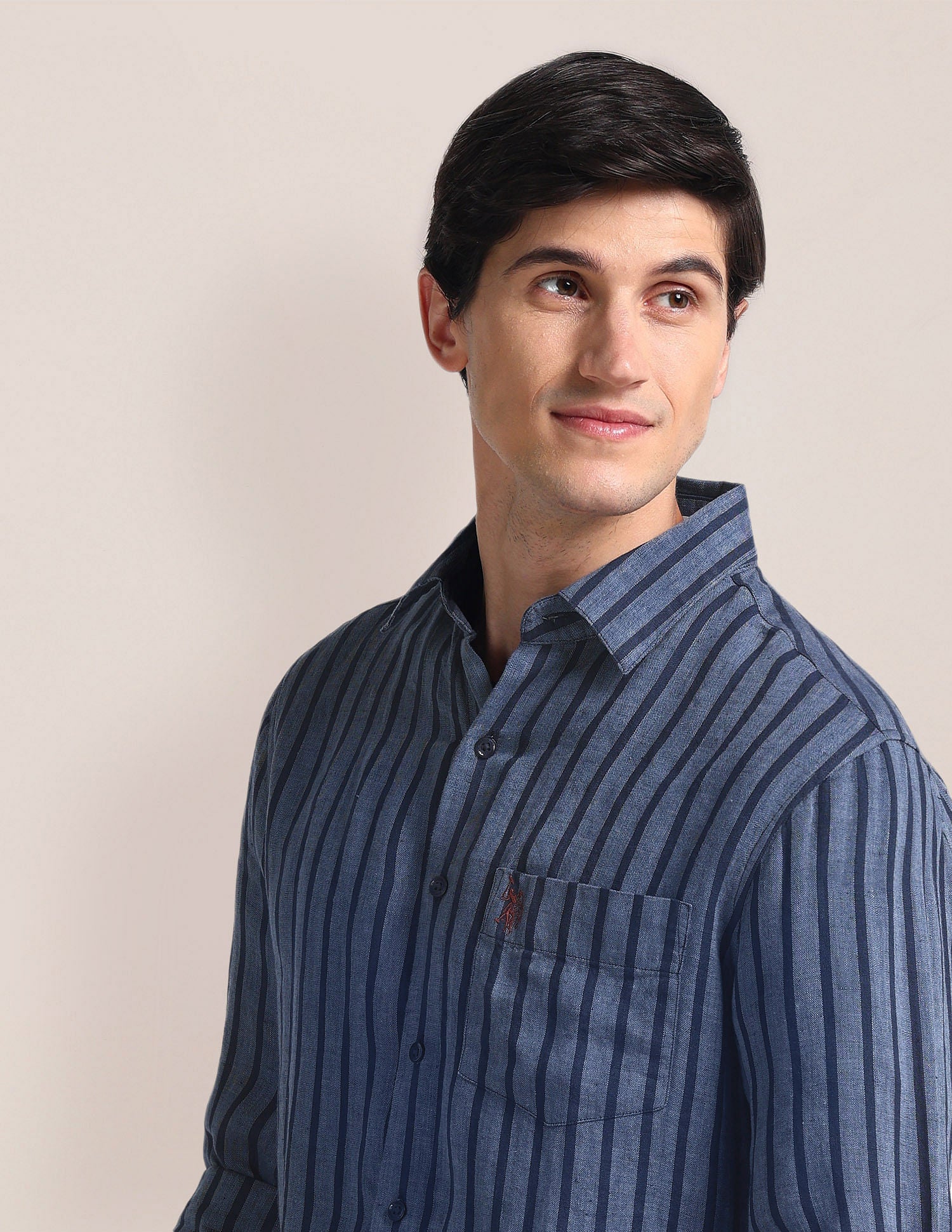 Vertical Stripe Linen Shirt Navy - U.S. Polo Assn. India | Large