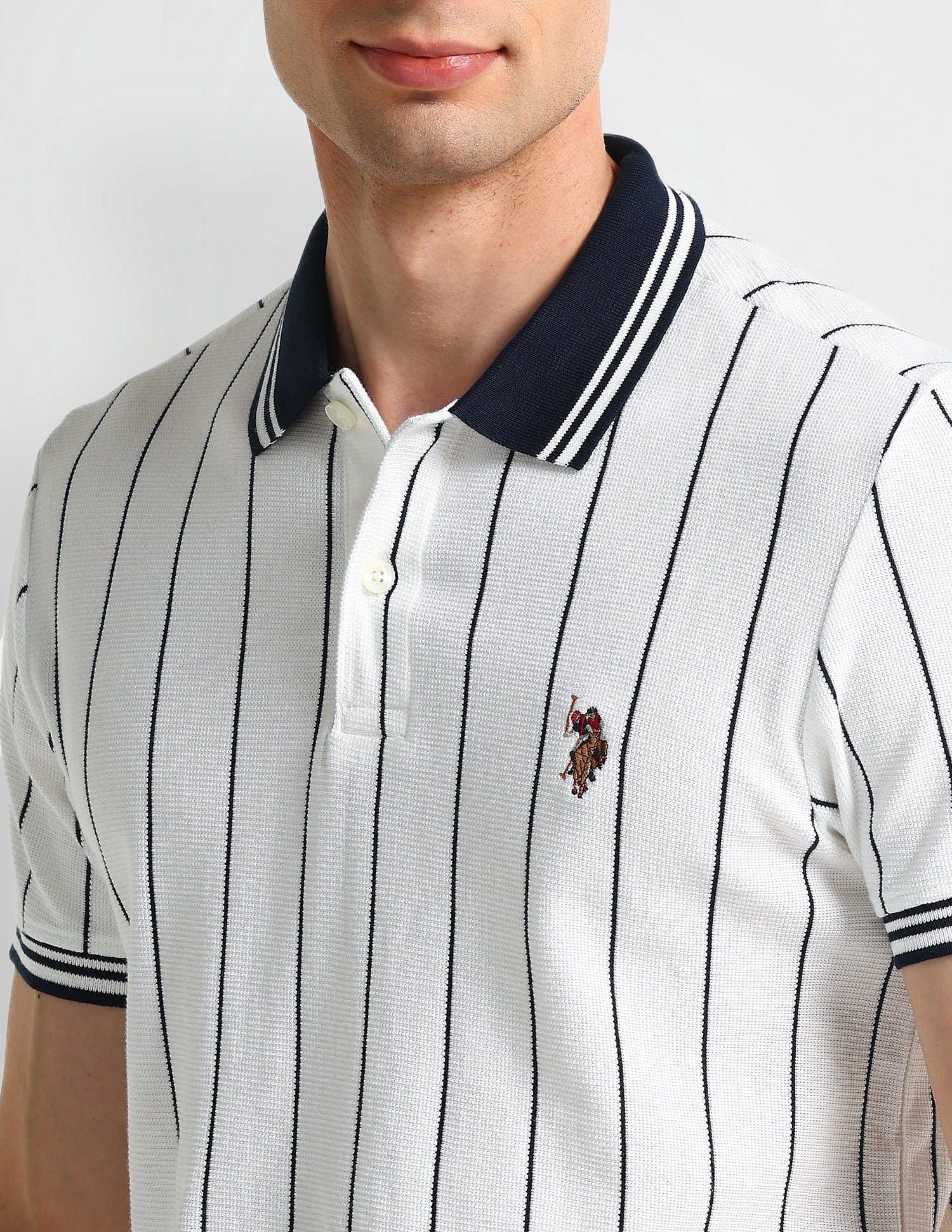Muscle Fit Striped Polo Shirt White - U.S. Polo Assn. India | Large
