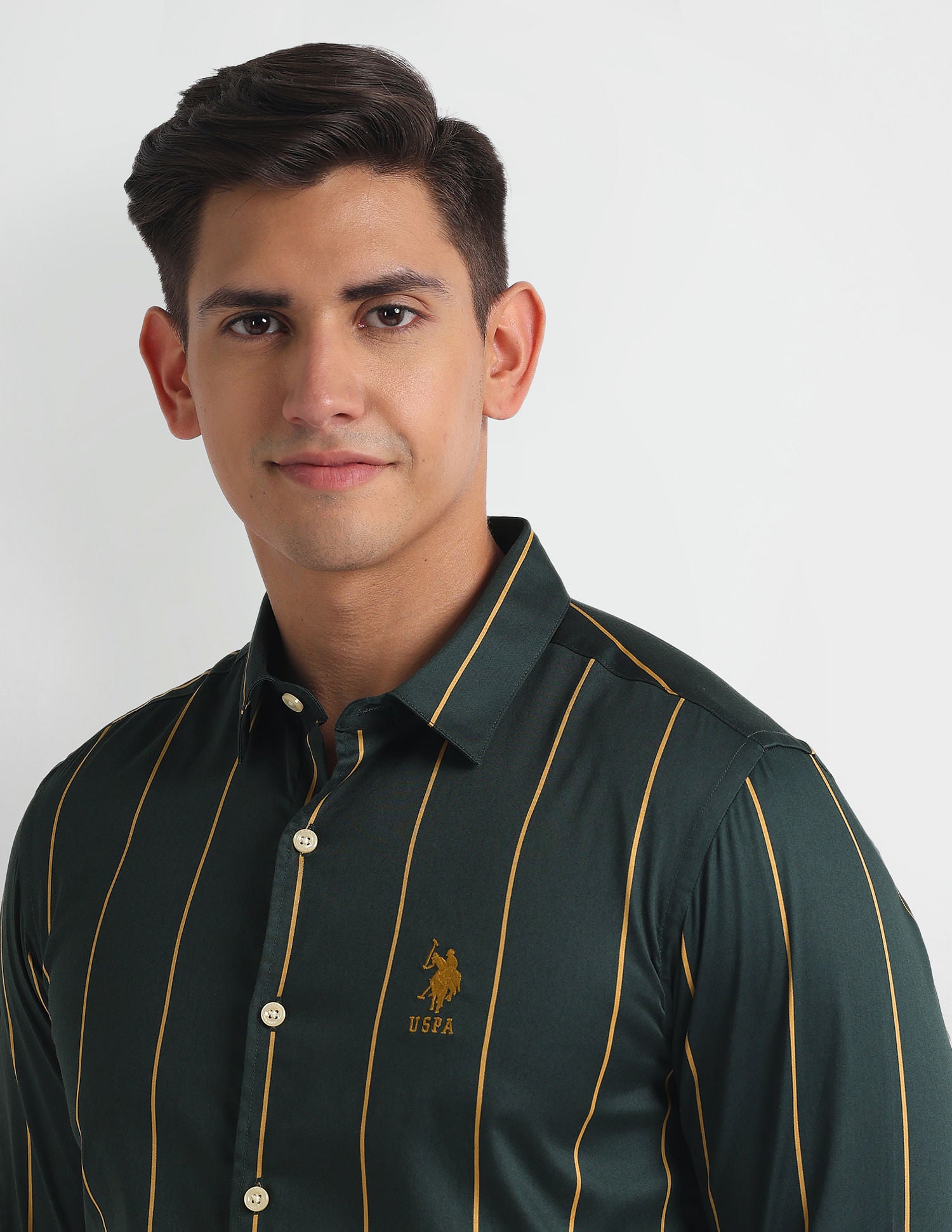 Vertical Stripe Slim Shirt Green - U.S. Polo Assn. India | Large