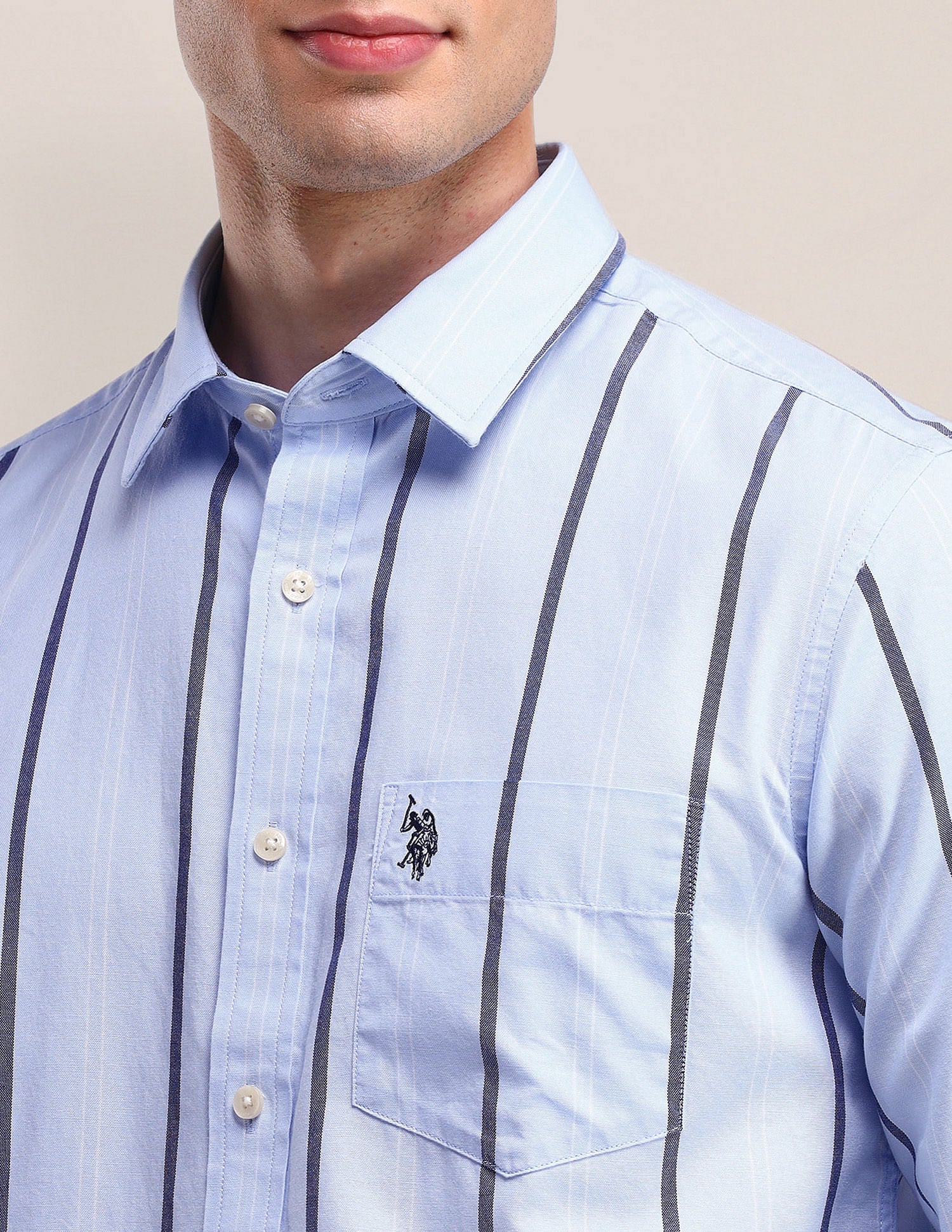 Tailored Fit Cotton Striped Shirt Blue - U.S. Polo Assn. India | Large