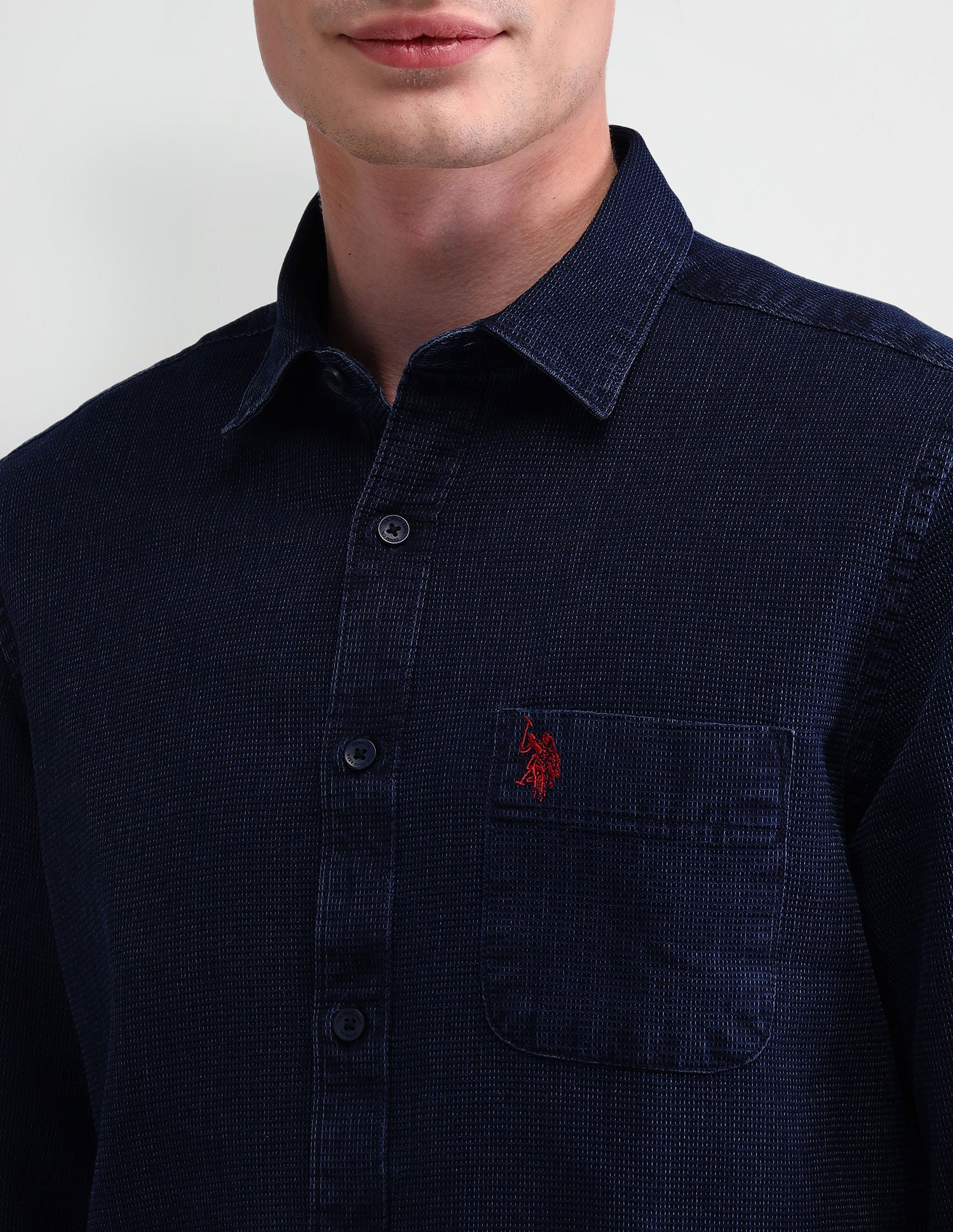 Slim Solid Dobby Shirt Navy - U.S. Polo Assn. India | Large