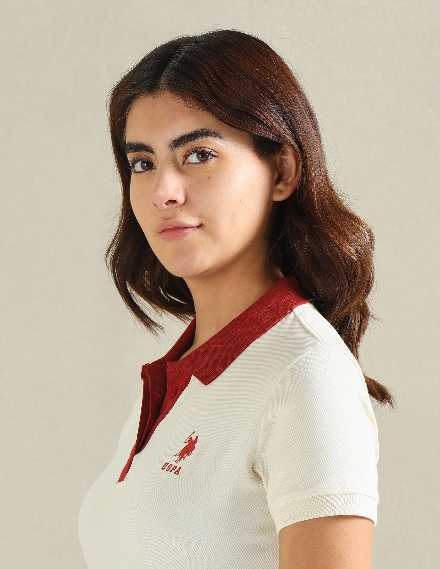 Contrast Collar Pique Polo Shirt Ecru - U.S. POLO ASSN. | Large