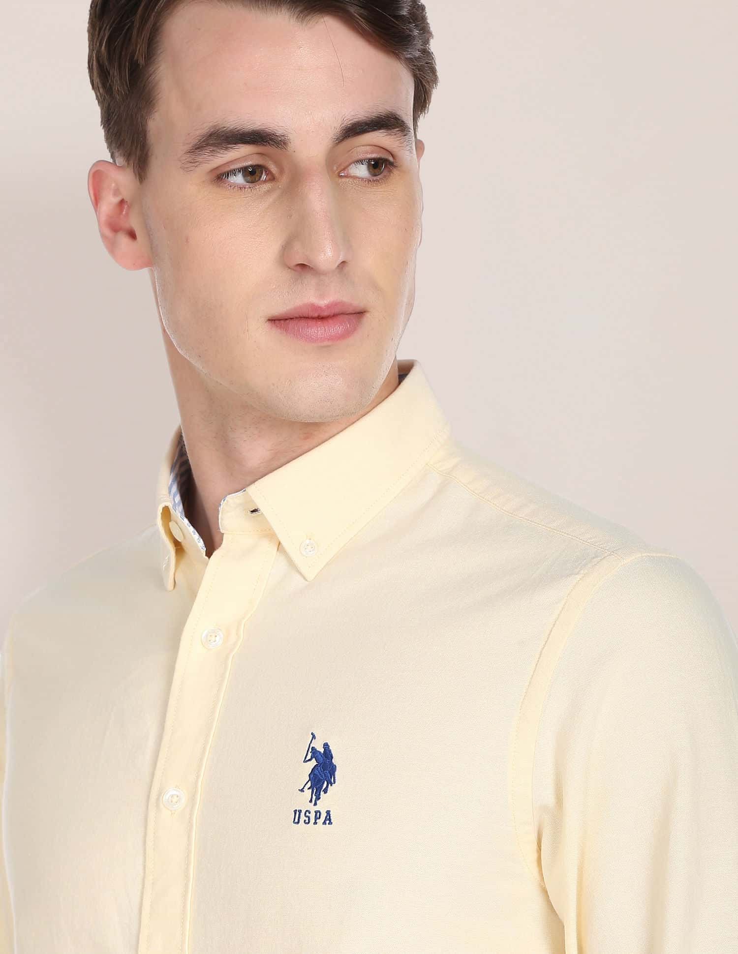 Men Yellow Solid Twill Weave Casual Shirt - Main Image