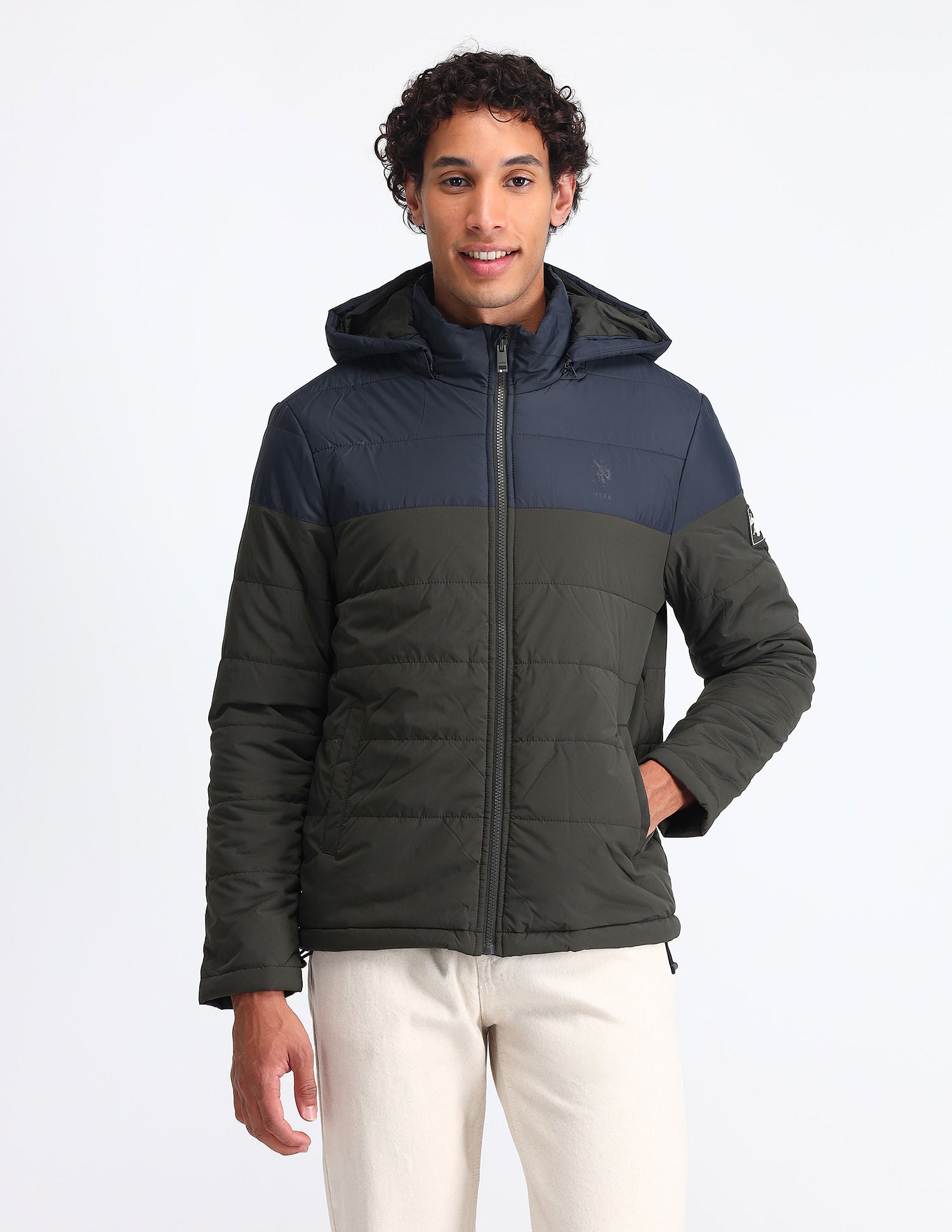 Regular Fit Colourblocked Padded Jacket Navy - U.S. Polo Assn. India | Large