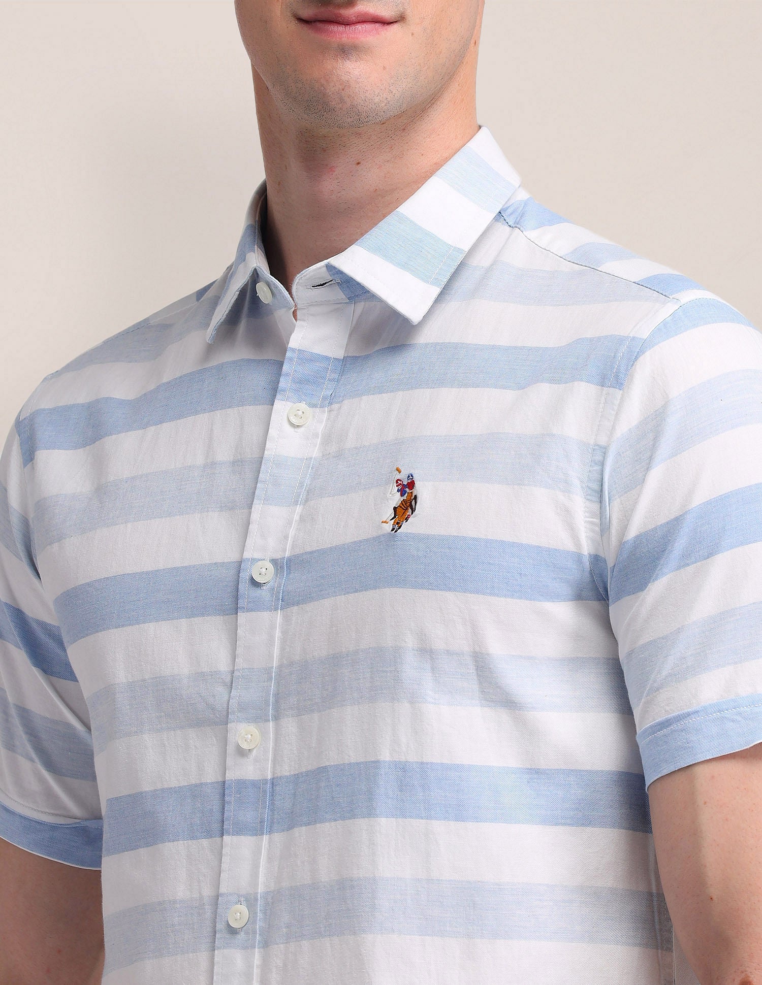 Cotton Regular Fit Shirt Light Blue - U.S. Polo Assn. India | Large