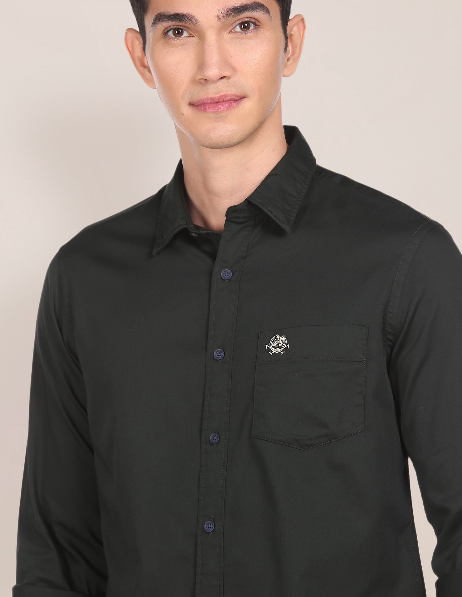 Tailored Regular Fit Solid Casual Shirt Dark Green - U.S. Polo Assn. India | Large