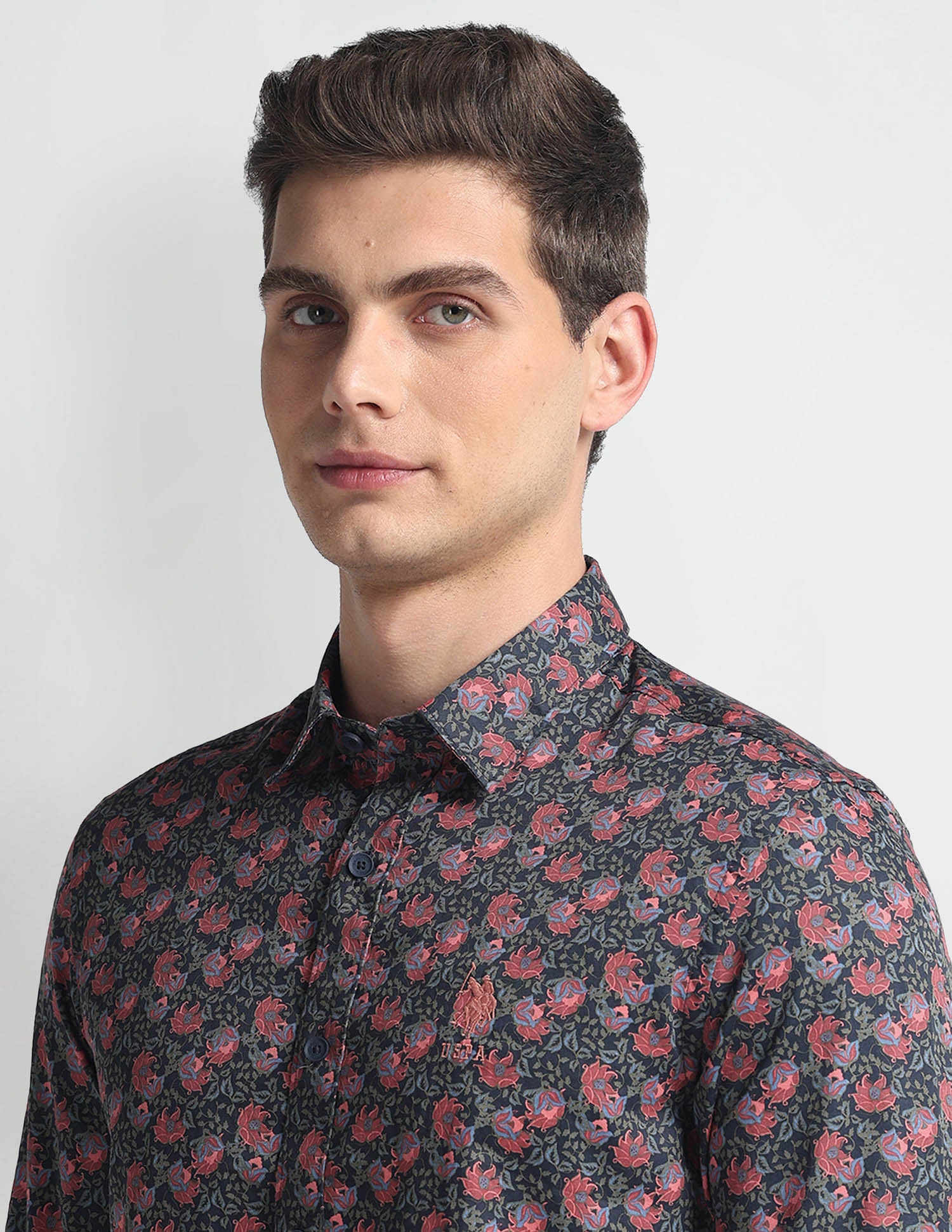 Floral Print Slim Shirt Red and Navy - U.S. Polo Assn. India | Large