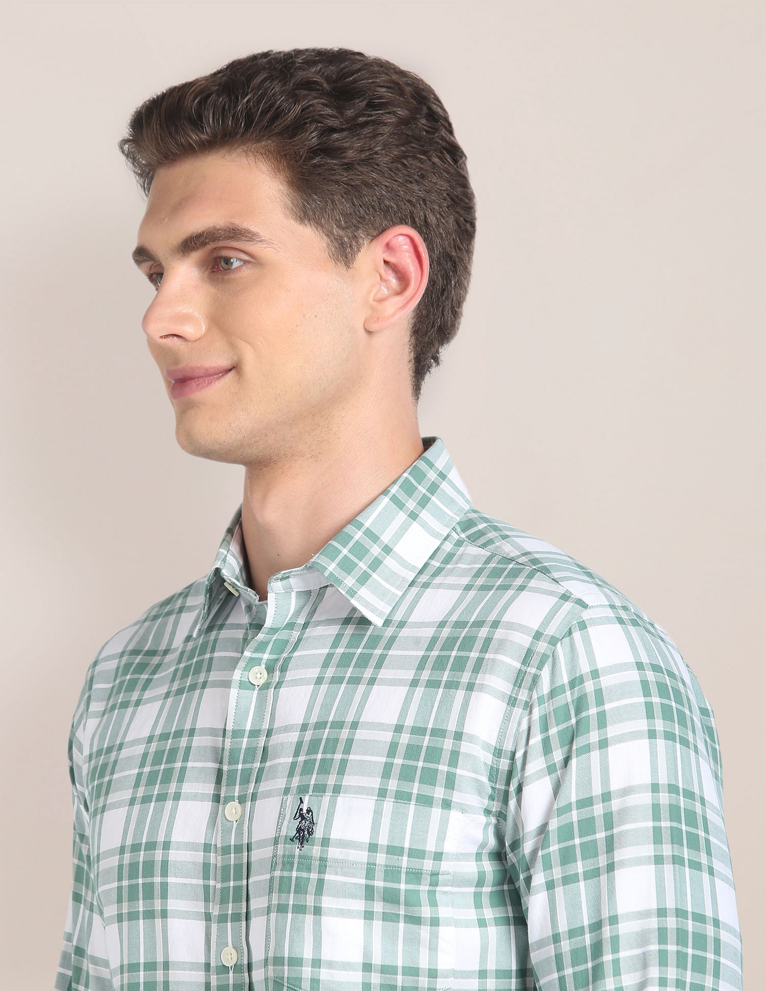 Tartan Check Cotton Shirt Green - U.S. Polo Assn. India | Large