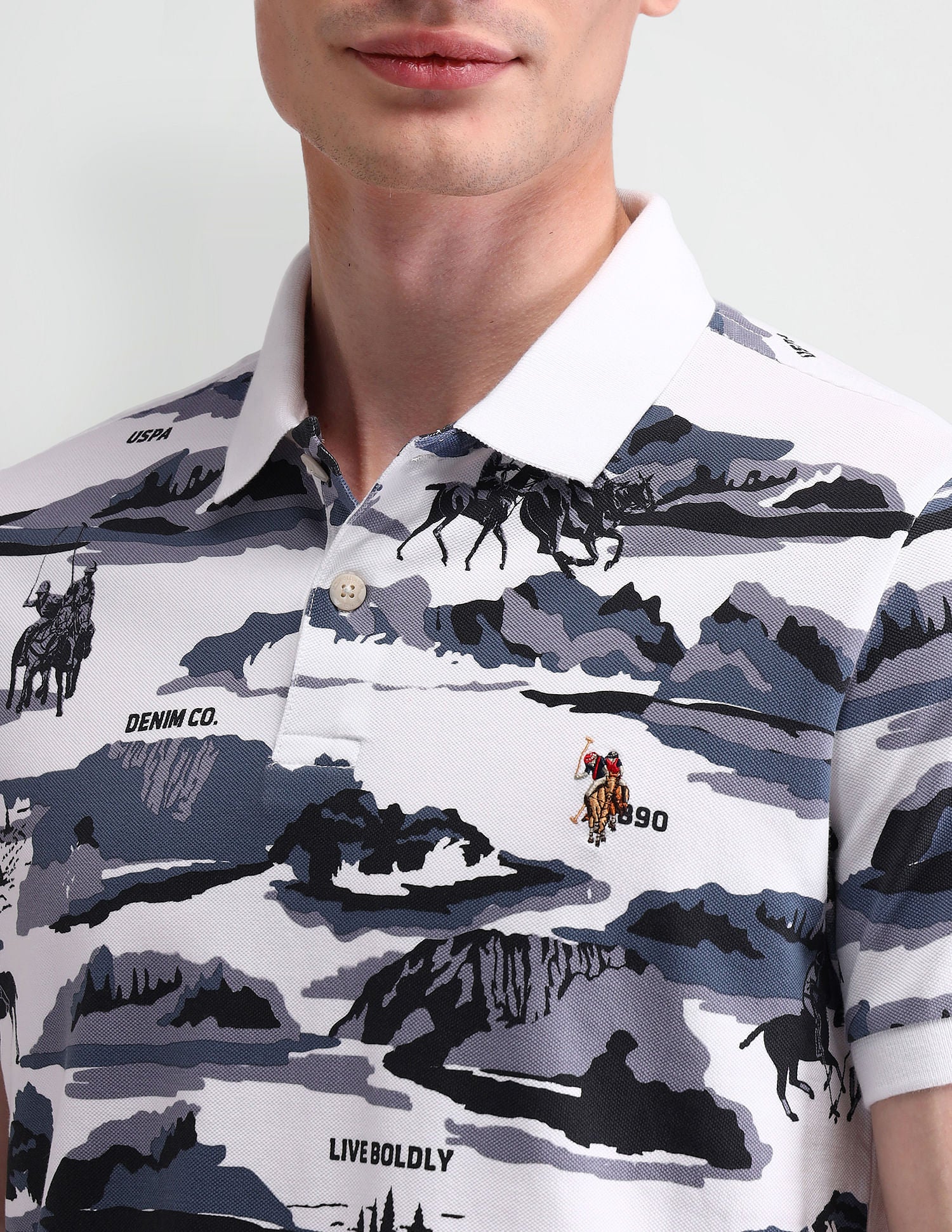 Graphic Printed Slim Fit Polo Shirt Blue - U.S. Polo Assn. India | Large