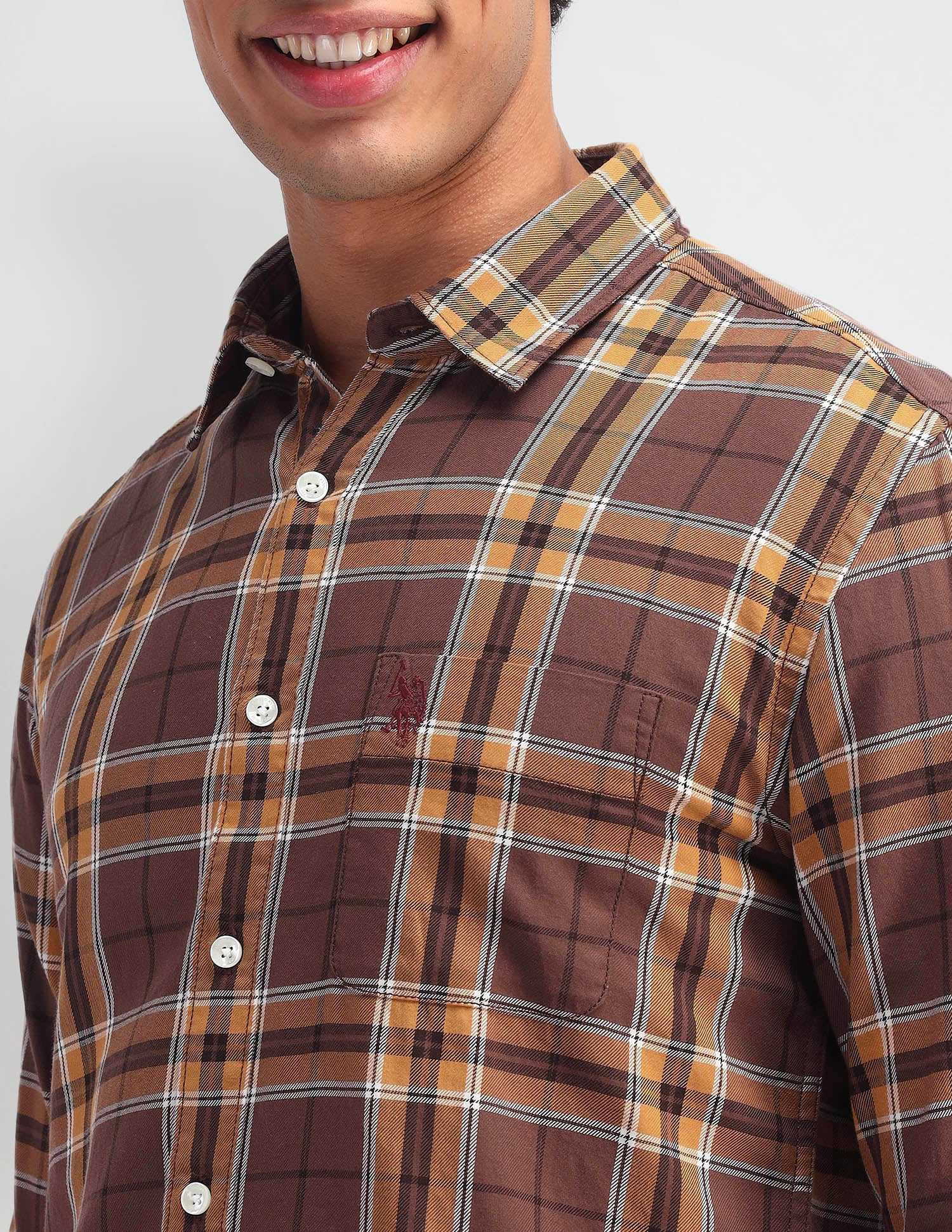 Slim Fit Madras Checked Shirt Ochre - U.S. Polo Assn. India | Large