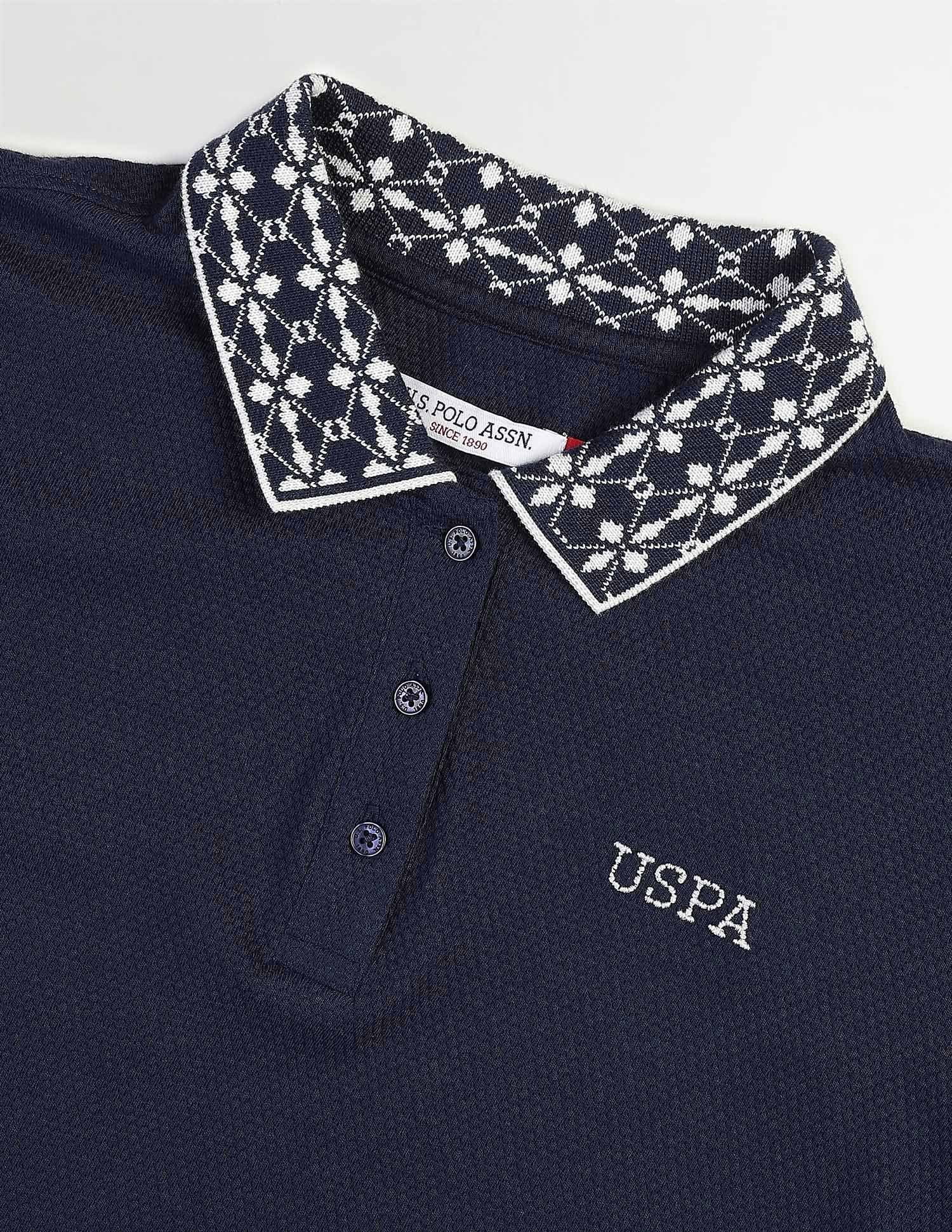 Regular Fit Textured Polo Shirt Navy - U.S. Polo Assn. India | Large