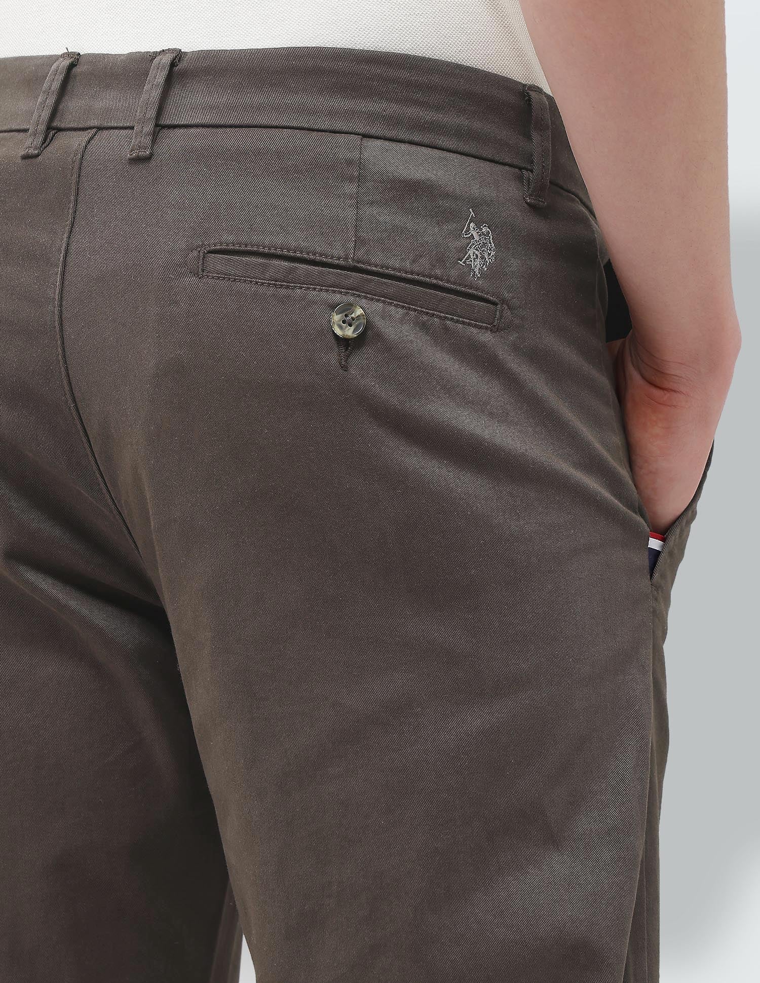 Solid Riley Straight Fit Trousers Dark Brown - U.S. Polo Assn. India | Large