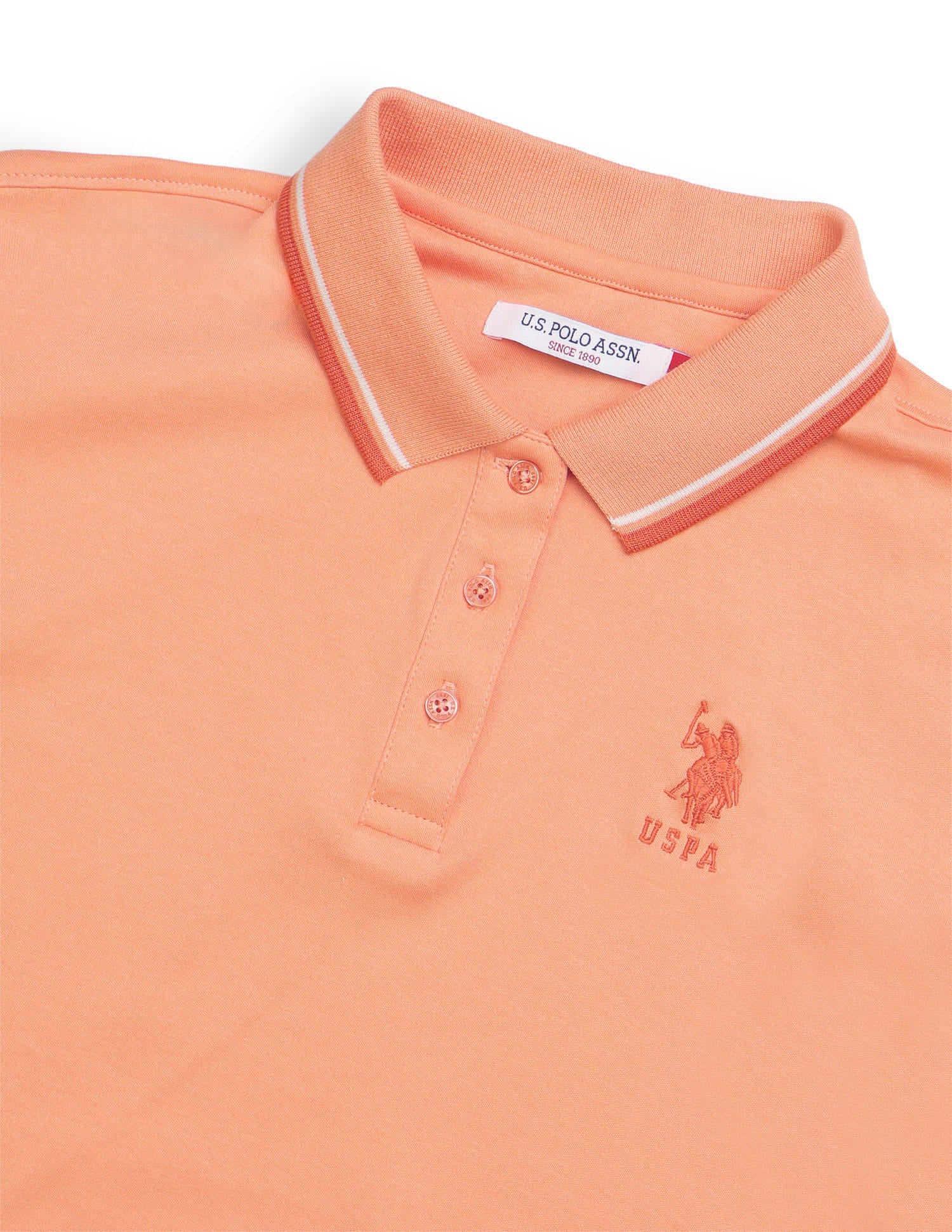 Solid Tipped Collar Regular Fit Polo Shirt Orange - U.S. Polo Assn. India | Large