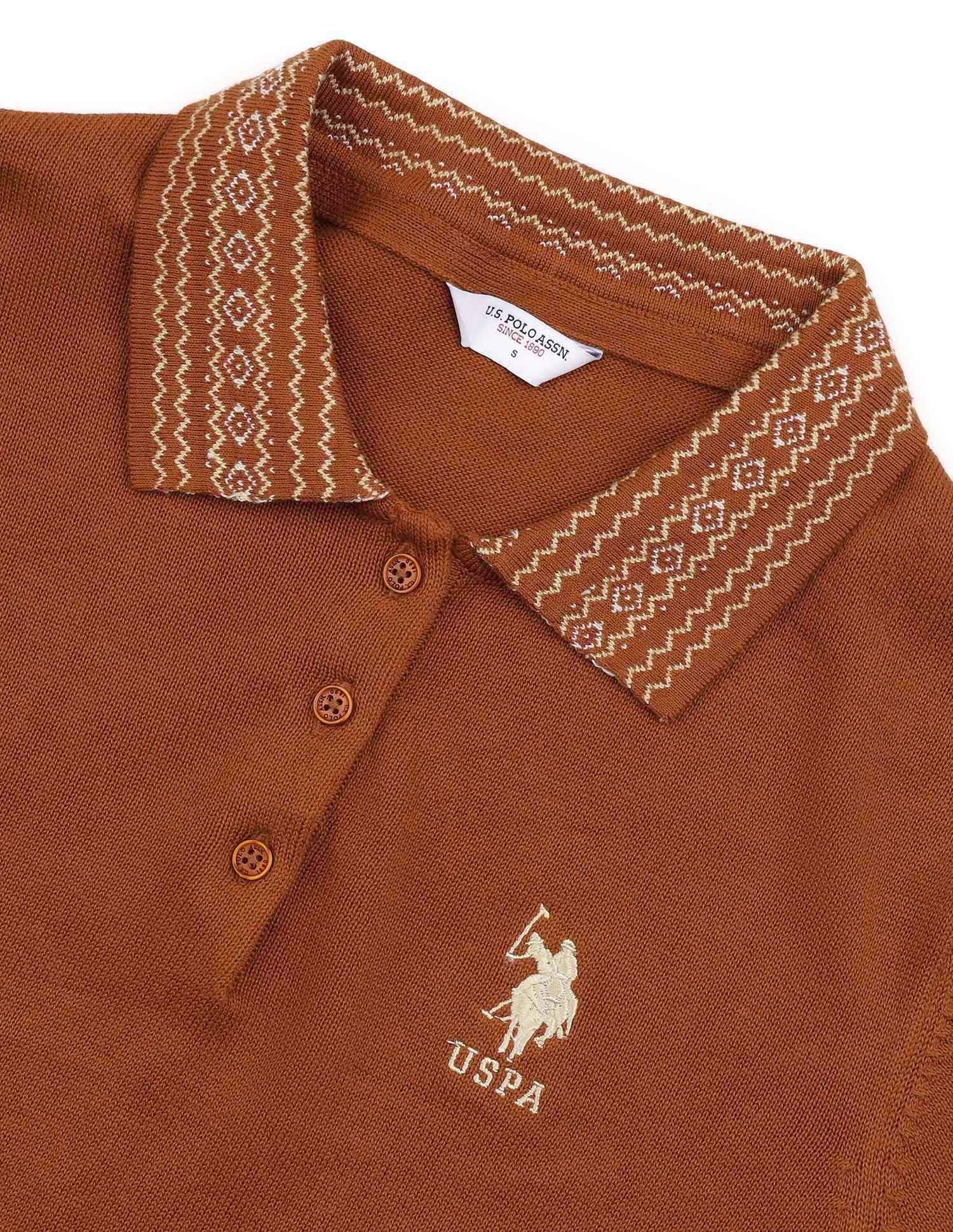 Jacquard Collar Polo Shirt Rust - U.S. POLO ASSN. | Large