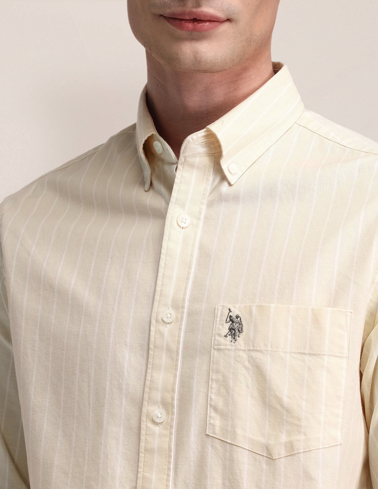 Vertical Stripe Tailored Fit Shirt Yellow - U.S. Polo Assn. India | Large