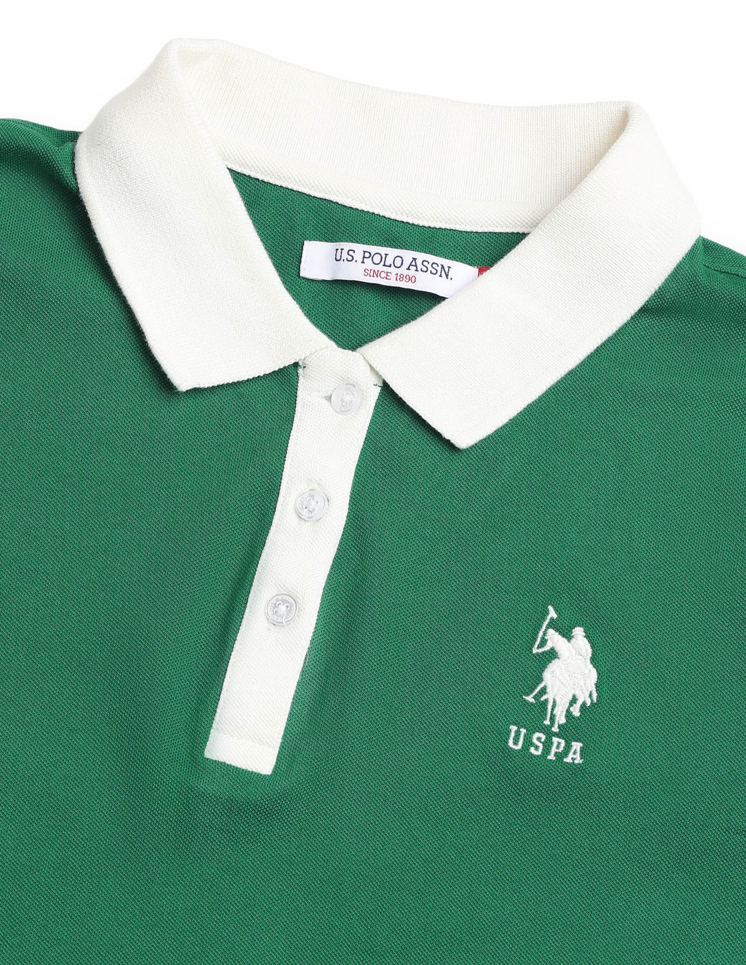 Regular Fit Solid Polo Shirt Green - U.S. Polo Assn. India | Large