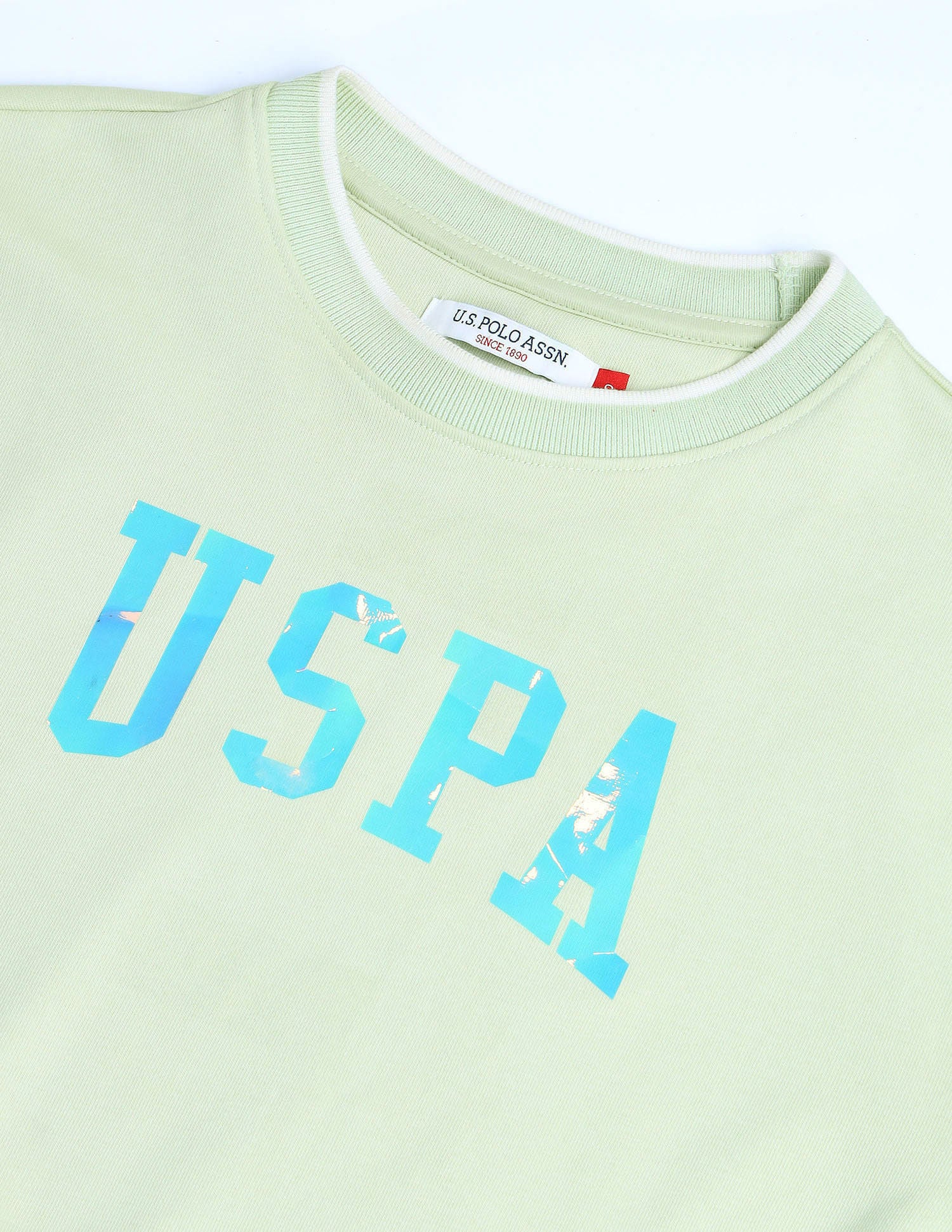Drop Shoulder Holographic Print Sweatshirt Mint - U.S. POLO ASSN. | Large