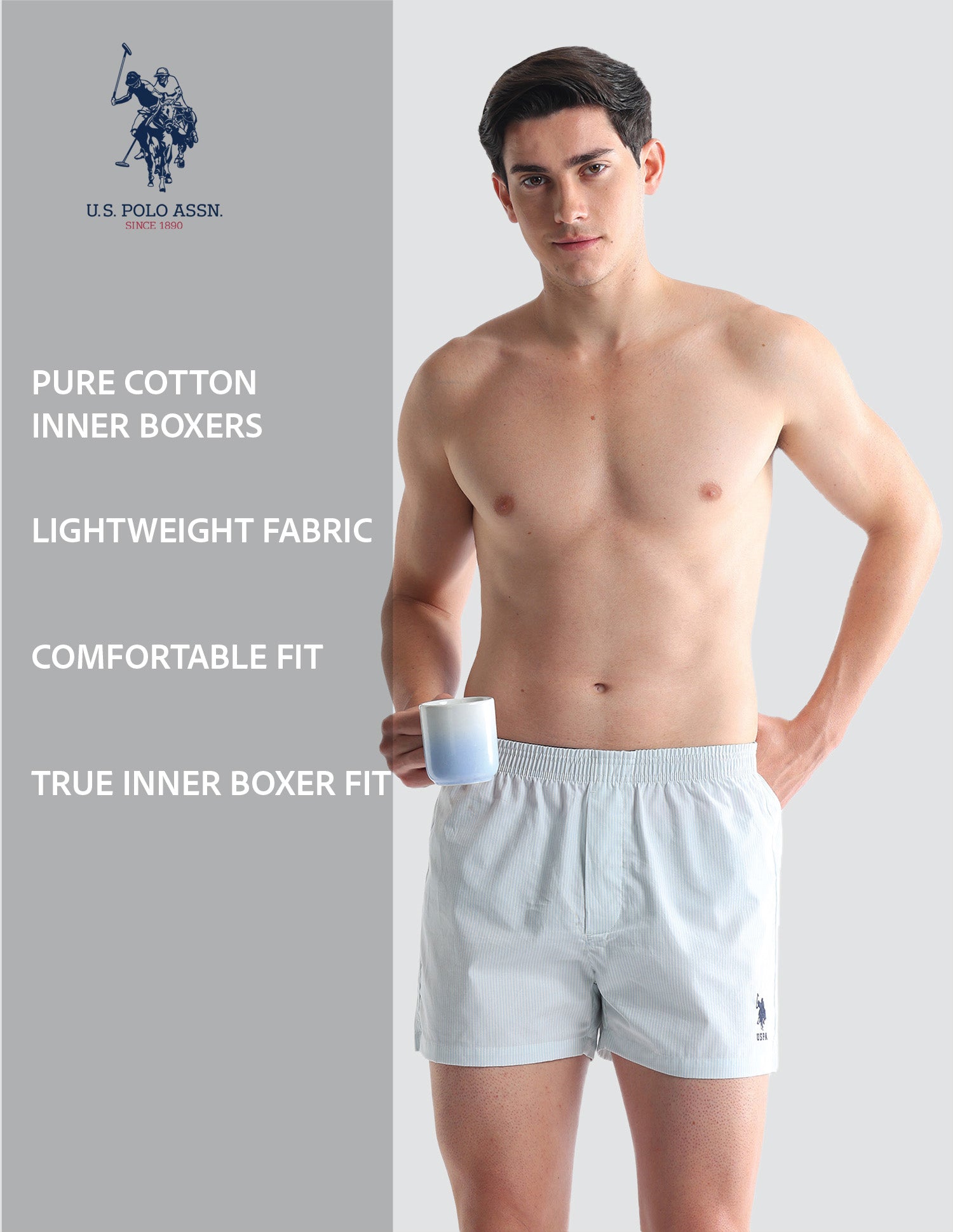 Pure Cotton EX004  Boxer Shorts - Pack of 1 Blue and White - U.S. POLO ASSN. | Large