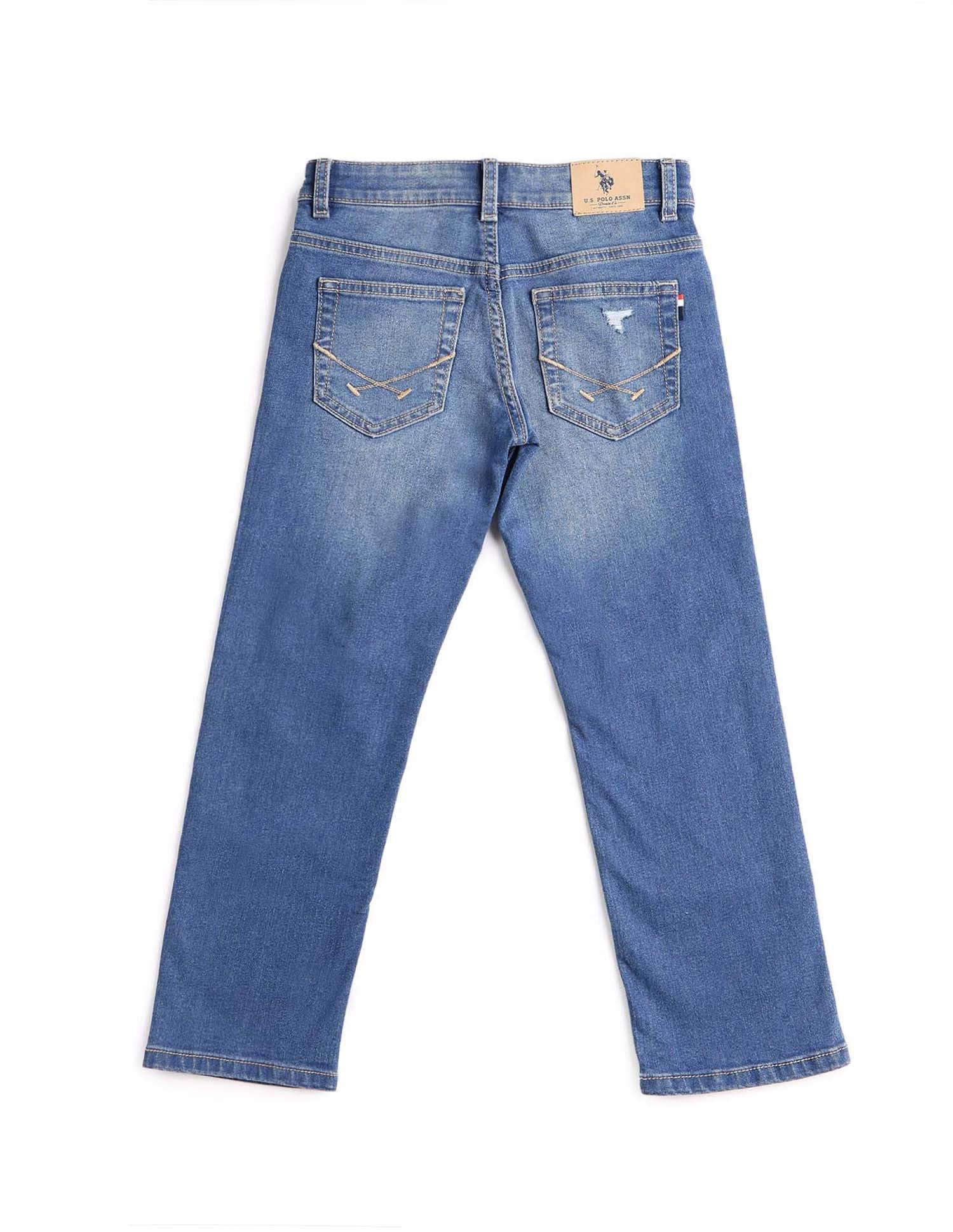 Boys Relaxed Fit Lightly Distressed Jeans Light Blue - U.S. POLO ASSN. | Large