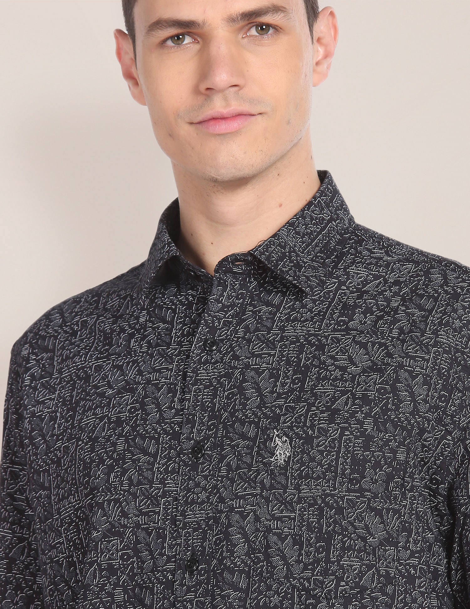 Premium Cotton Abstract Print Shirt Black - U.S. Polo Assn. India | Large