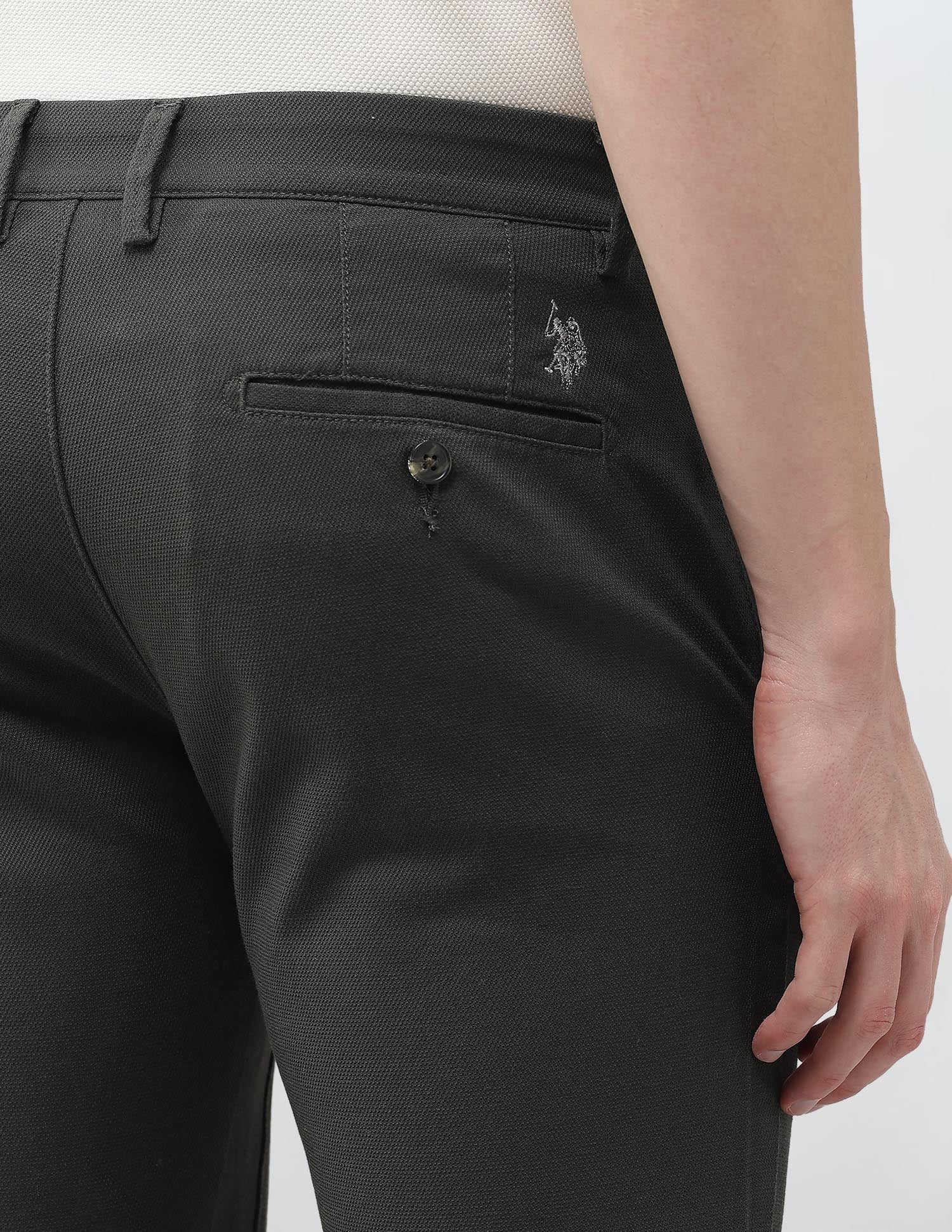 Austin Slim Fit Textured Trousers Dark Olive - U.S. Polo Assn. India | Large
