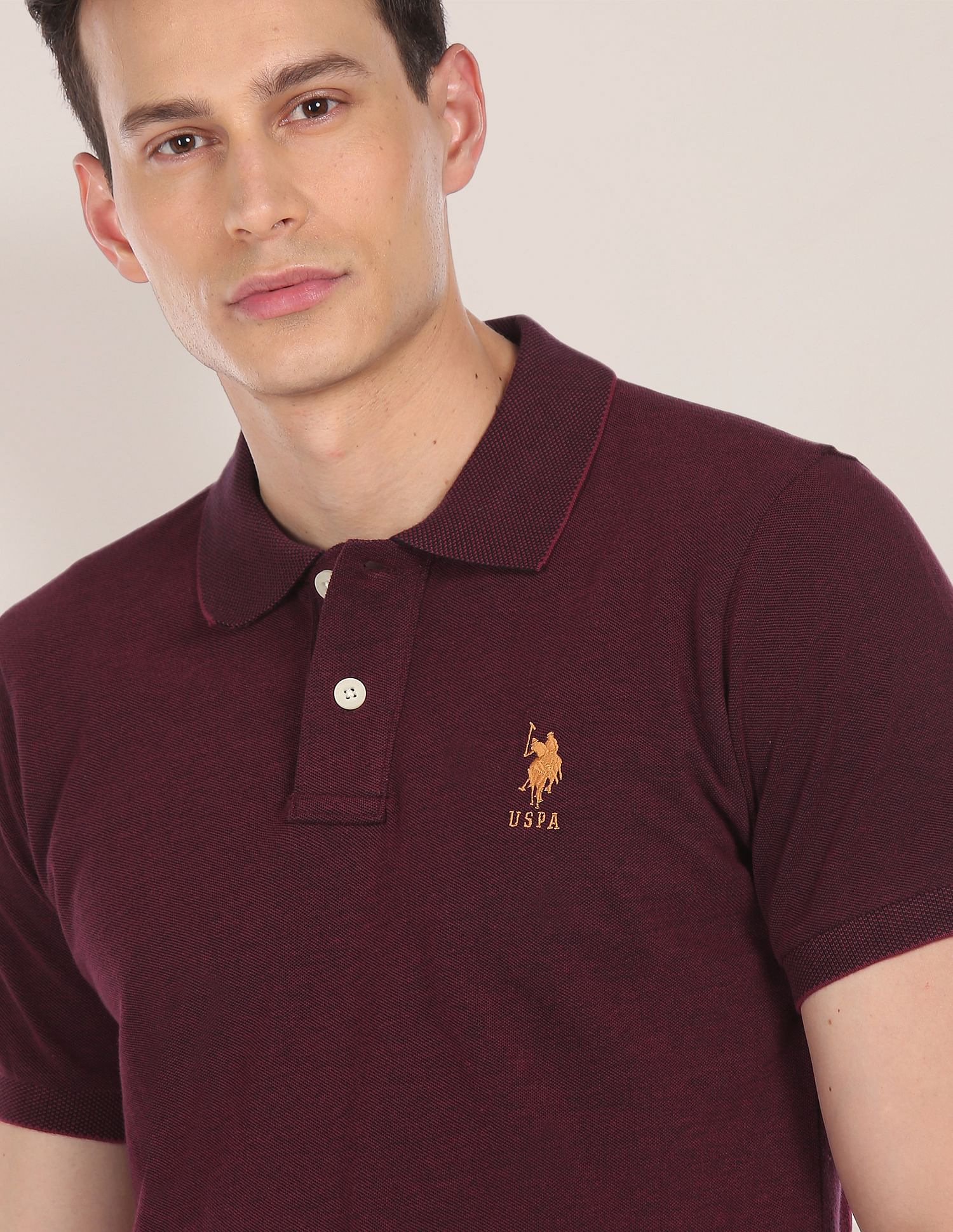 Pure Cotton Solid Polo Shirt Maroon - U.S. Polo Assn. India | Large