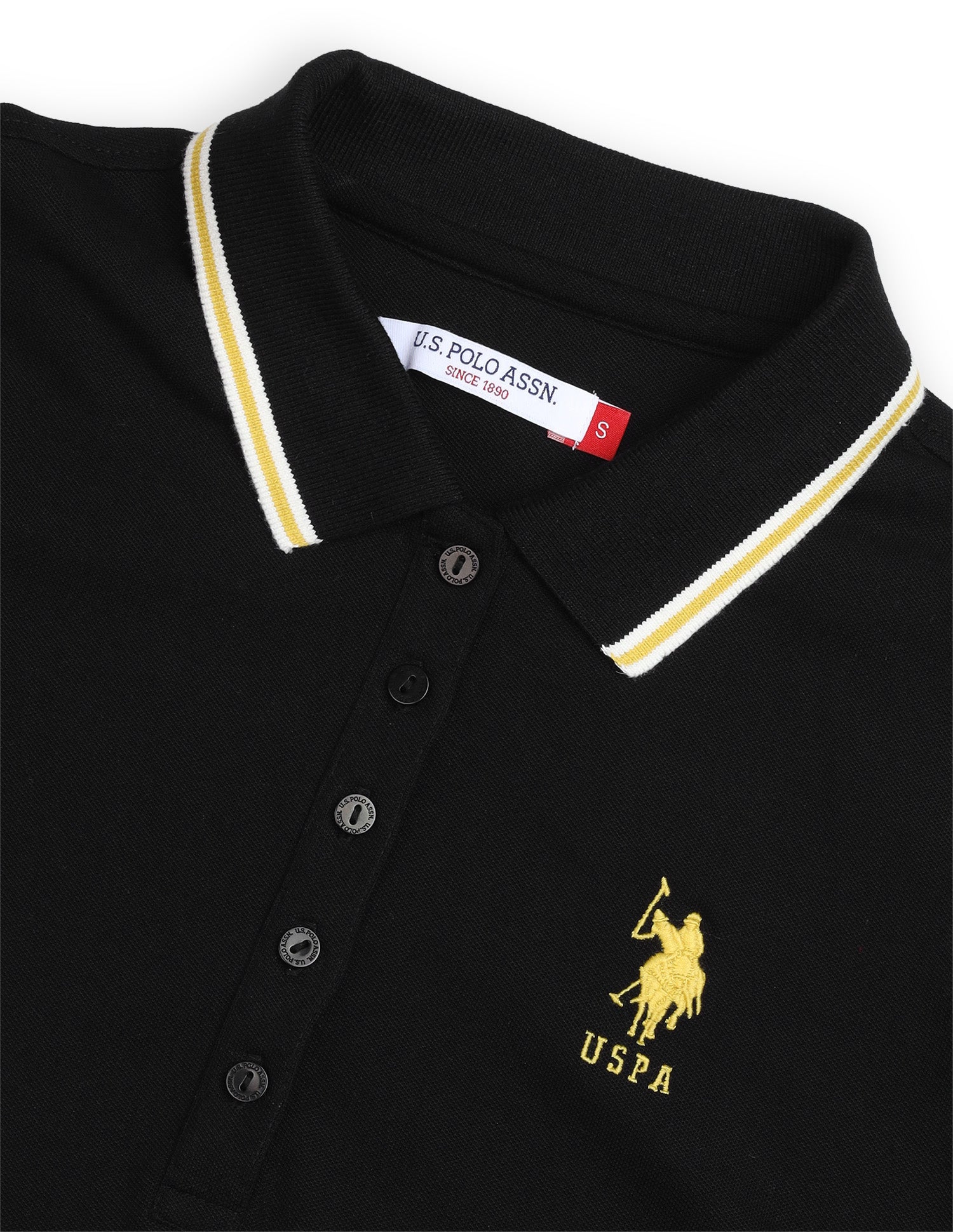Solid Regular Fit Polo Shirt Black - U.S. Polo Assn. India | Large