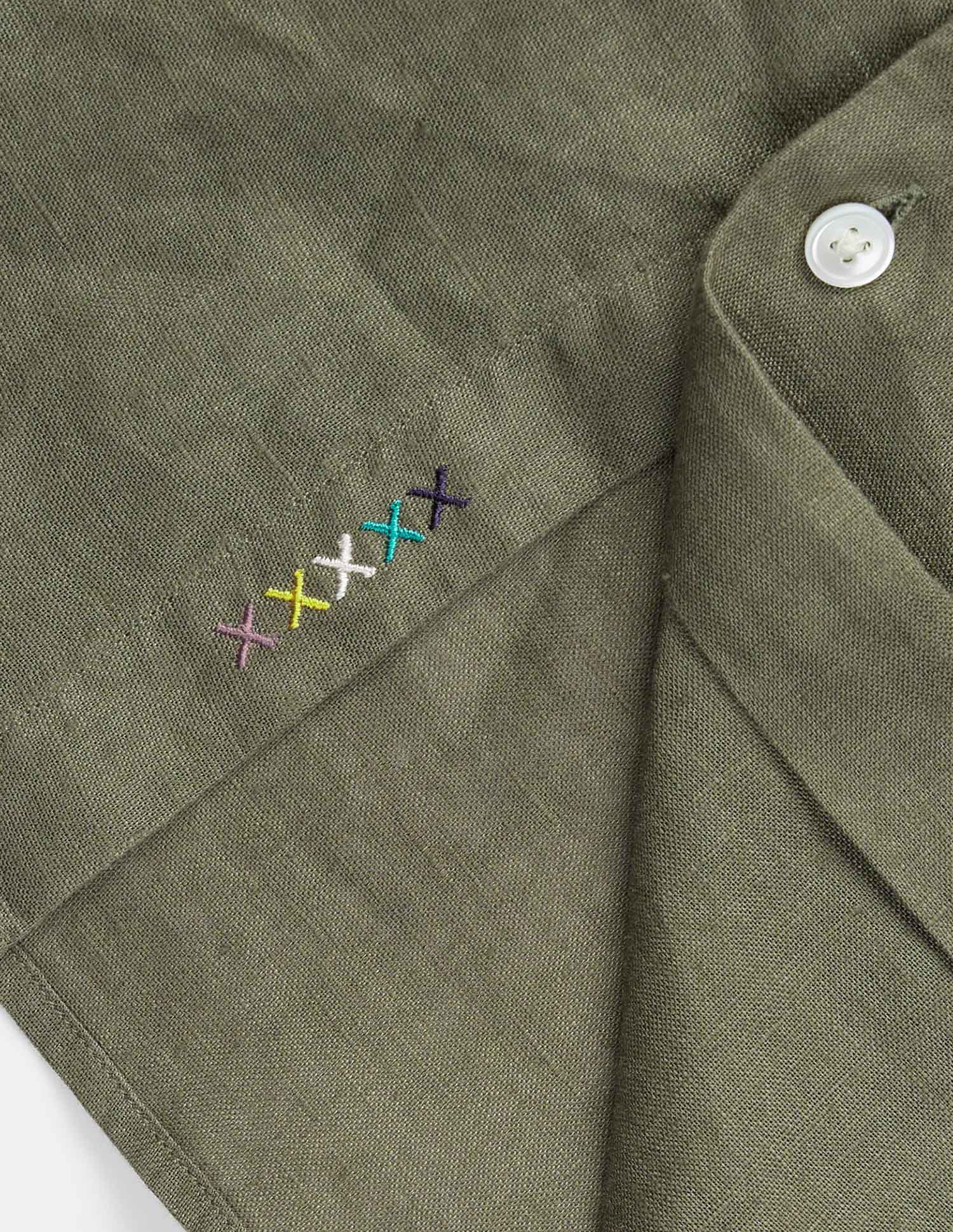 Pacho X Tailored Fit Pure Linen Shirt Olive - U.S. Polo Assn. India | Large