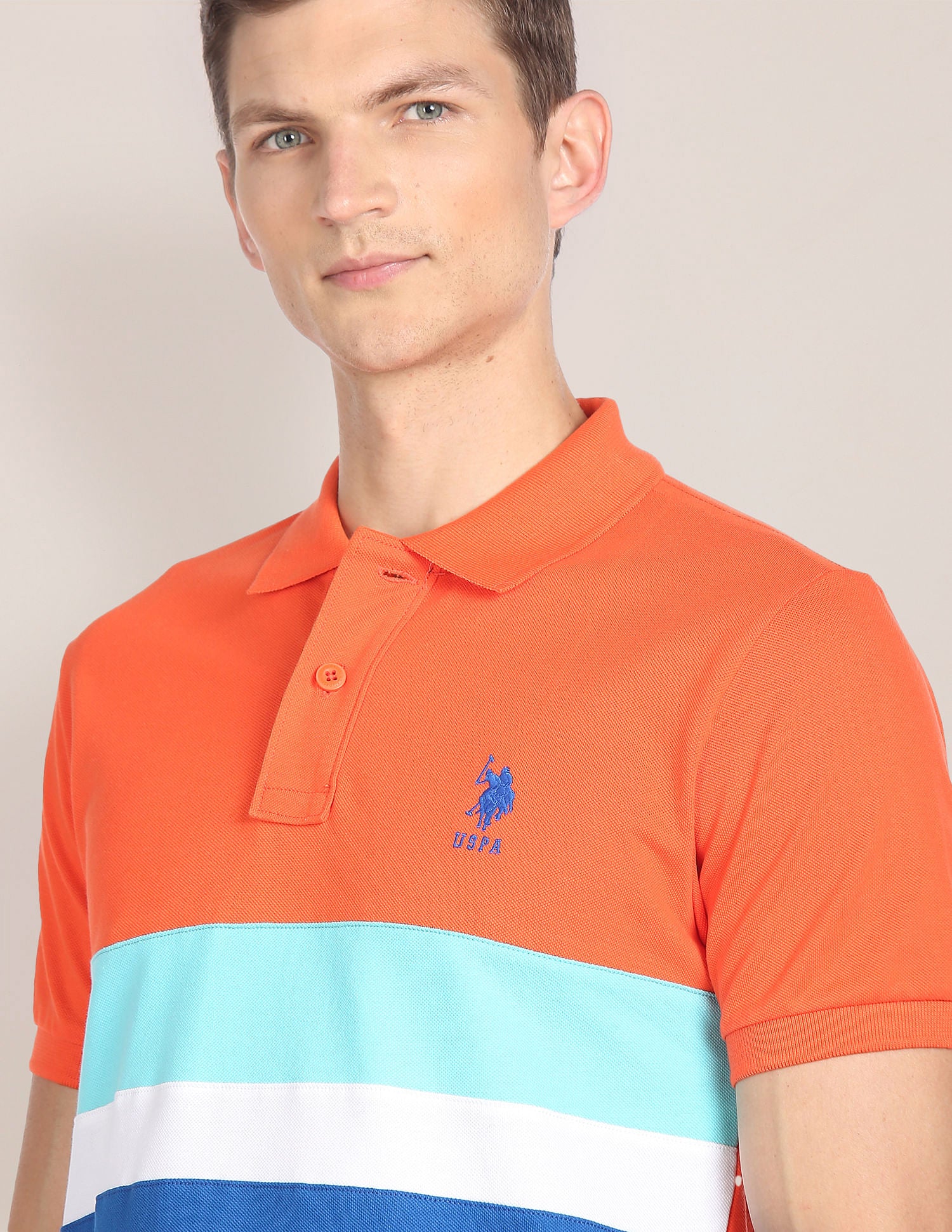 Colour Block Cotton Polo Shirt Orange - U.S. POLO ASSN. | Large
