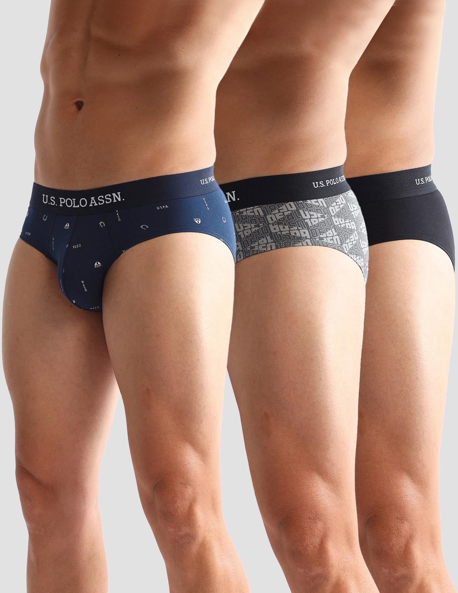Anti Microbial Printed OEB14 Briefs - Pack Of 3 Navy, Iron Gate and Black - U.S. POLO ASSN. | Large