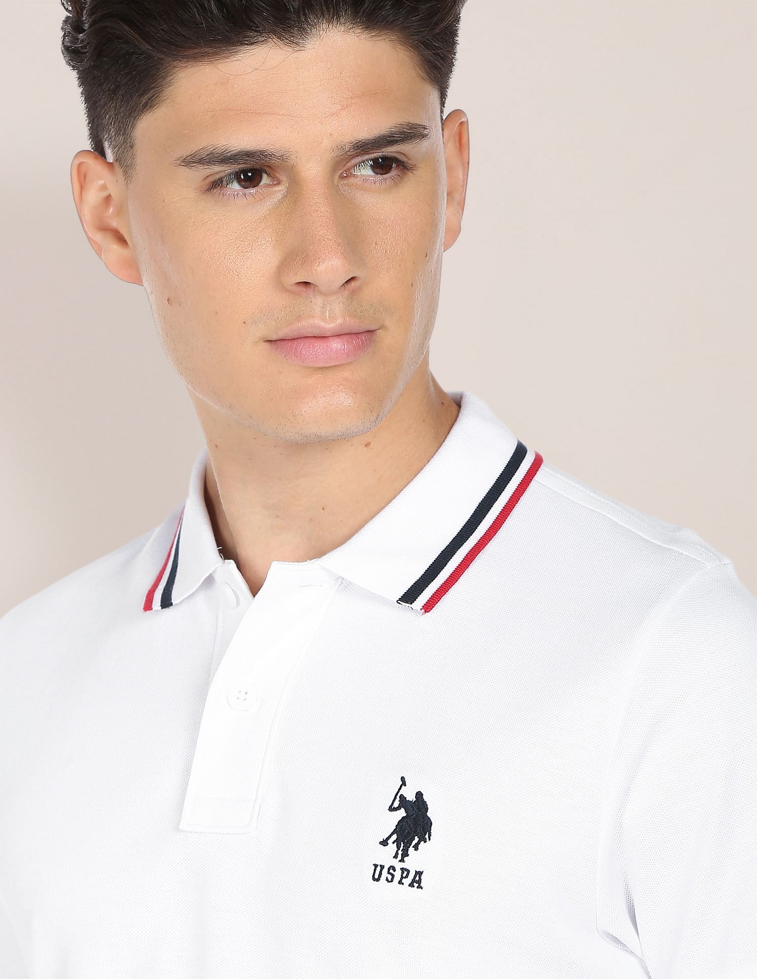 Men White Tipped Cotton Polo Shirt White - U.S. POLO ASSN. | Large
