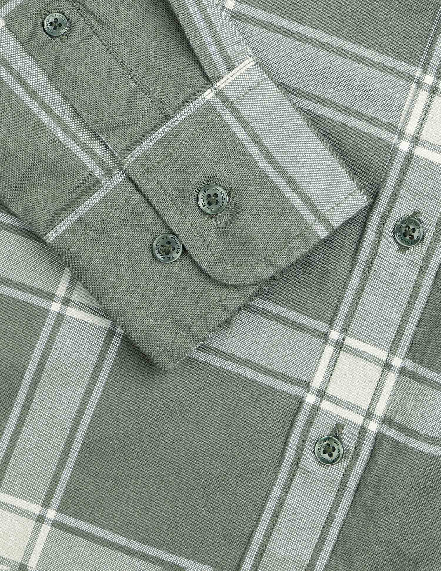 Grid Tattersall Checked Pure Cotton Shirt Light Olive - U.S. Polo Assn. India | Large