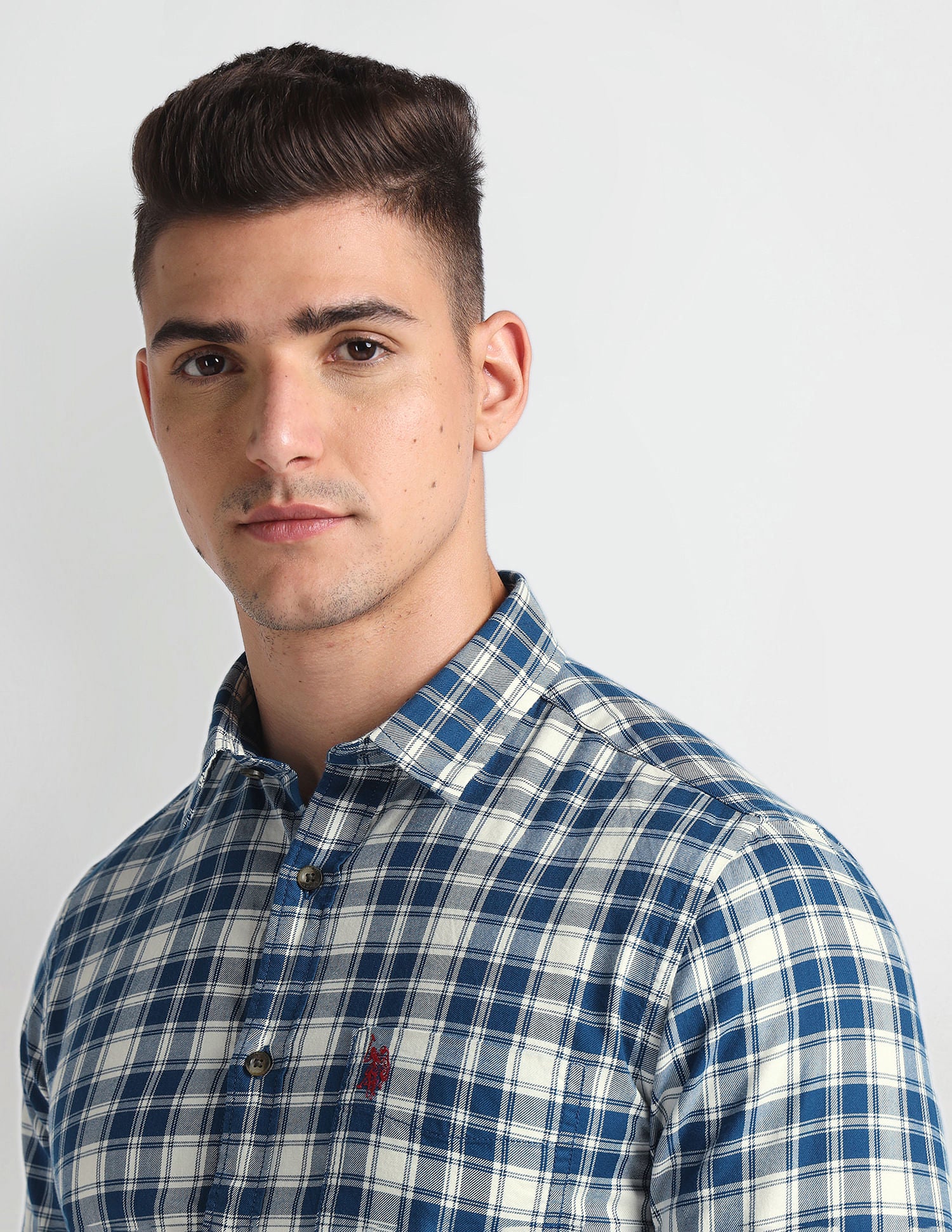 Cutaway Collar Tartan Shirt Blue - U.S. Polo Assn. India | Large