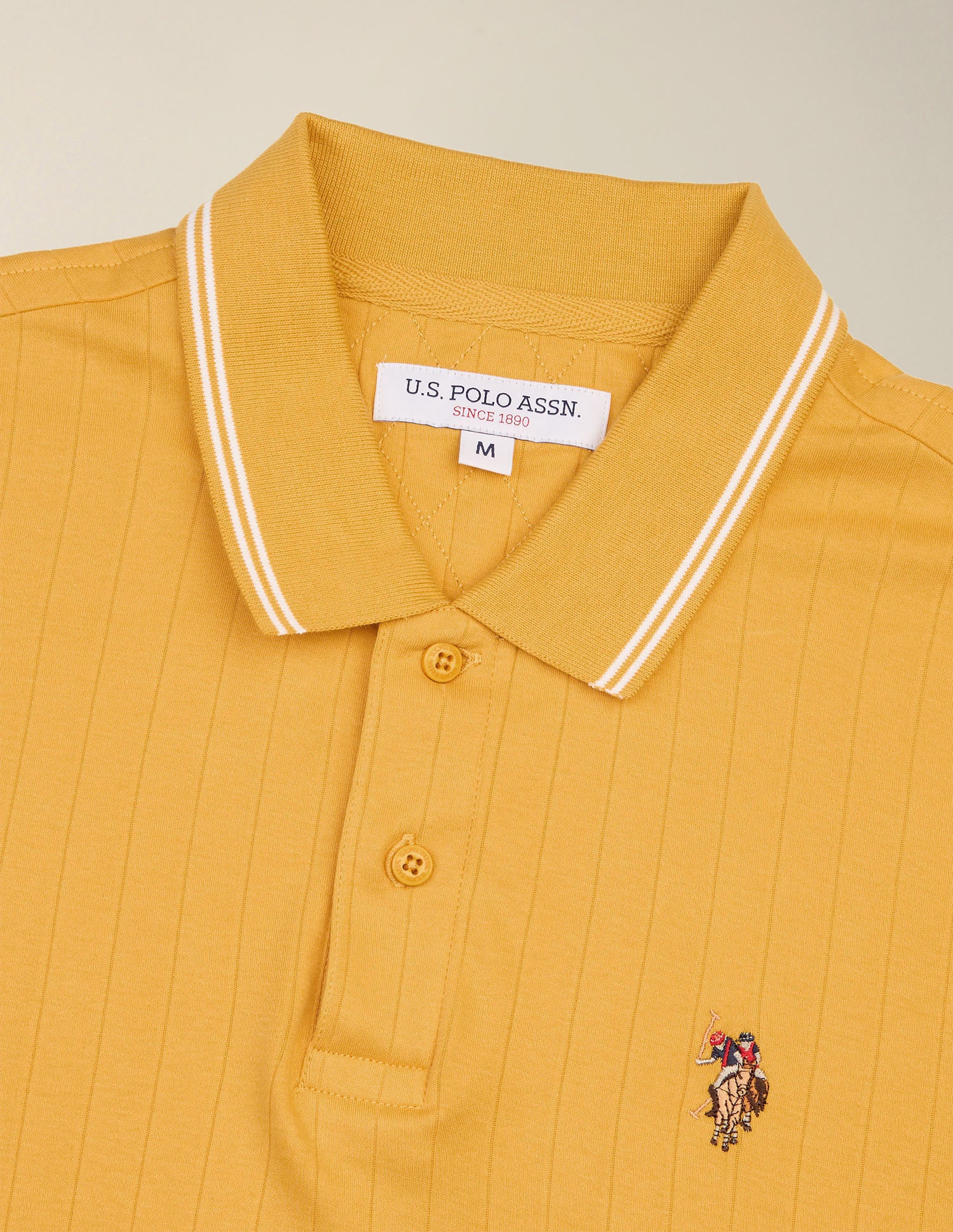 Patterned Knit Slim Fit Polo Shirt Mustard - U.S. Polo Assn. India | Large