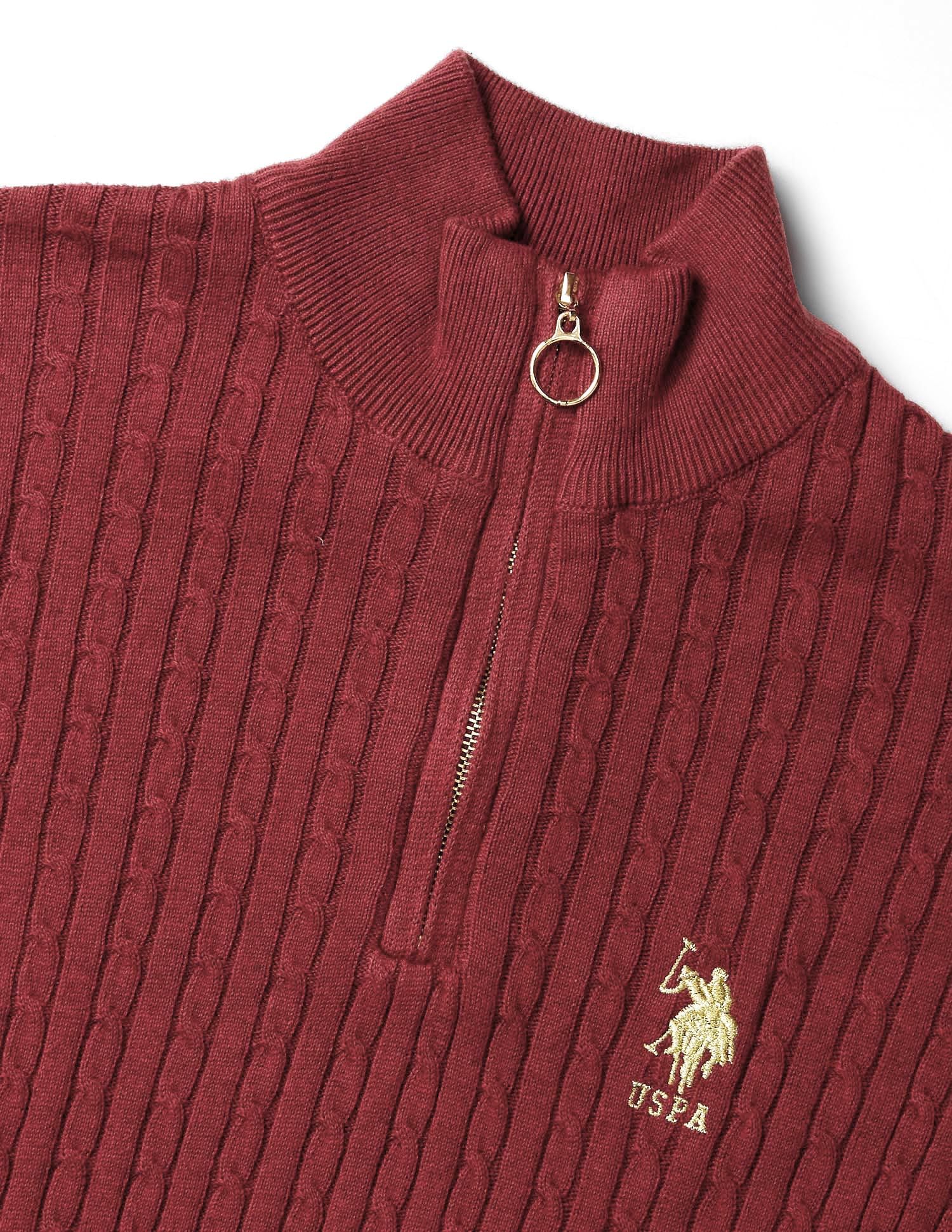Cable Knit Regular Fit Sweater Red - U.S. POLO ASSN. | Large