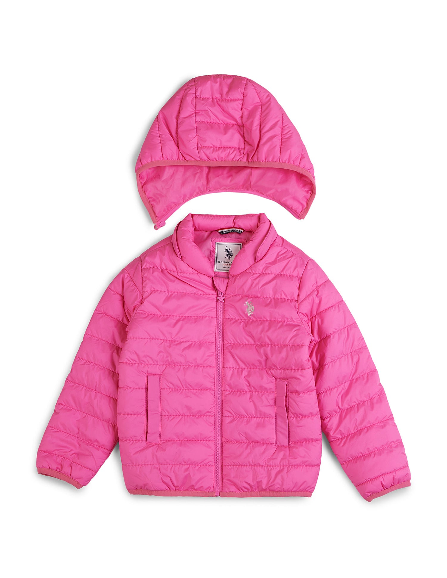 Girls Detachable Hood Puffer Jacket Pink - U.S. POLO ASSN. | Large
