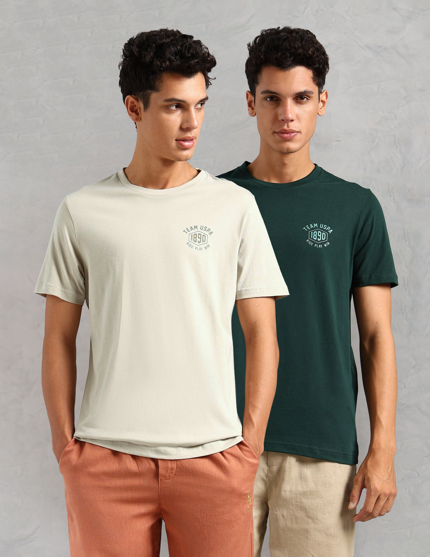 Comfort Fit Solid Cotton IYAL Lounge T-Shirt - Pack Of 2 Deep Green and Deep Grey - U.S. POLO ASSN. | Large