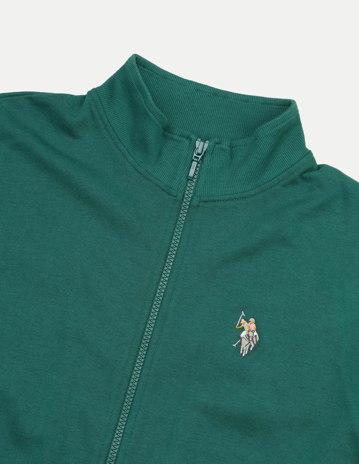 Solid Regular Fit Zipper Sweatshirt Dark Green - U.S. Polo Assn. India | Large