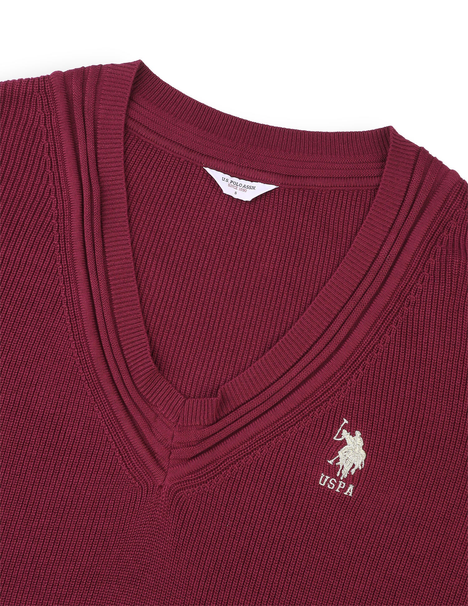 Solid Regular Fit Sweater Dark Red - U.S. Polo Assn. India | Large