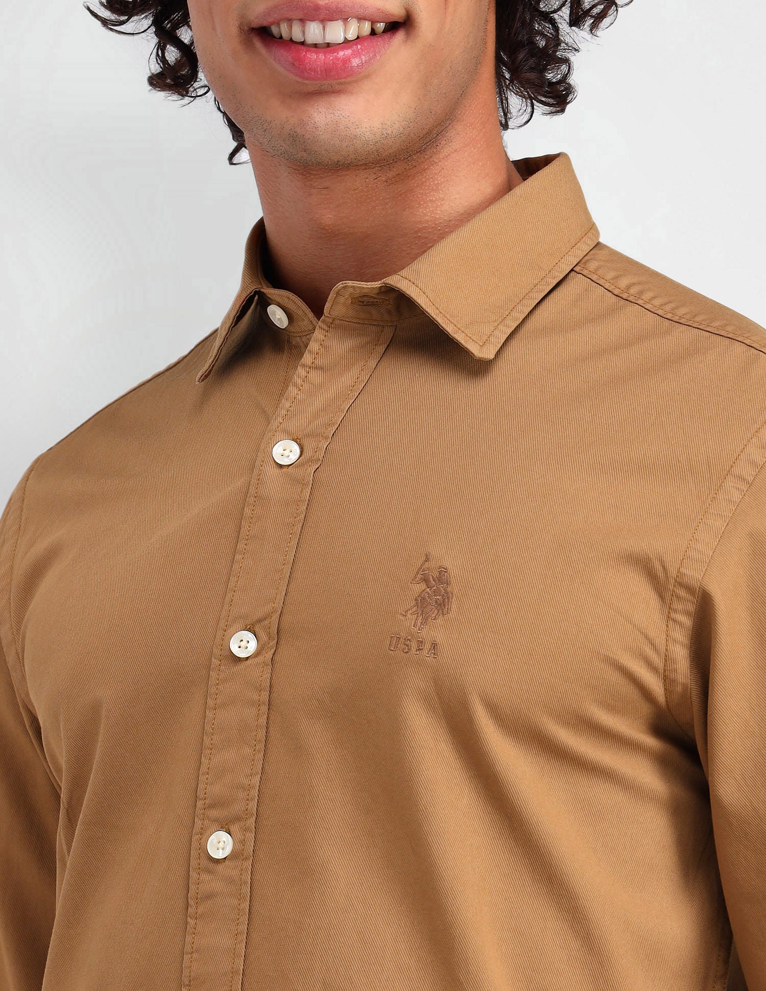 Slim Fit Cotton Twill Shirt Mustard - U.S. Polo Assn. India | Large